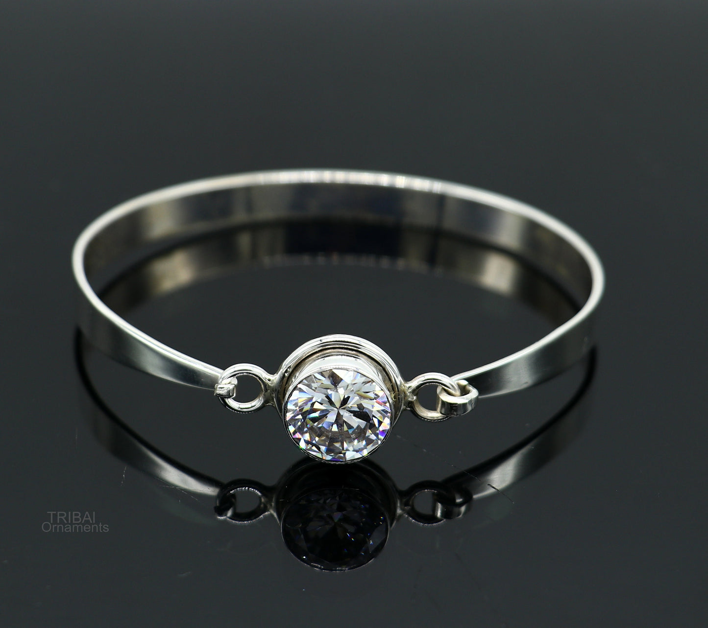 Elegant 925 sterling silver cubic zircon stone bangle bracelet kada, Gorgeous bangle kada, best gifting girl's cuff bangle jewelry ba133 - TRIBAL ORNAMENTS
