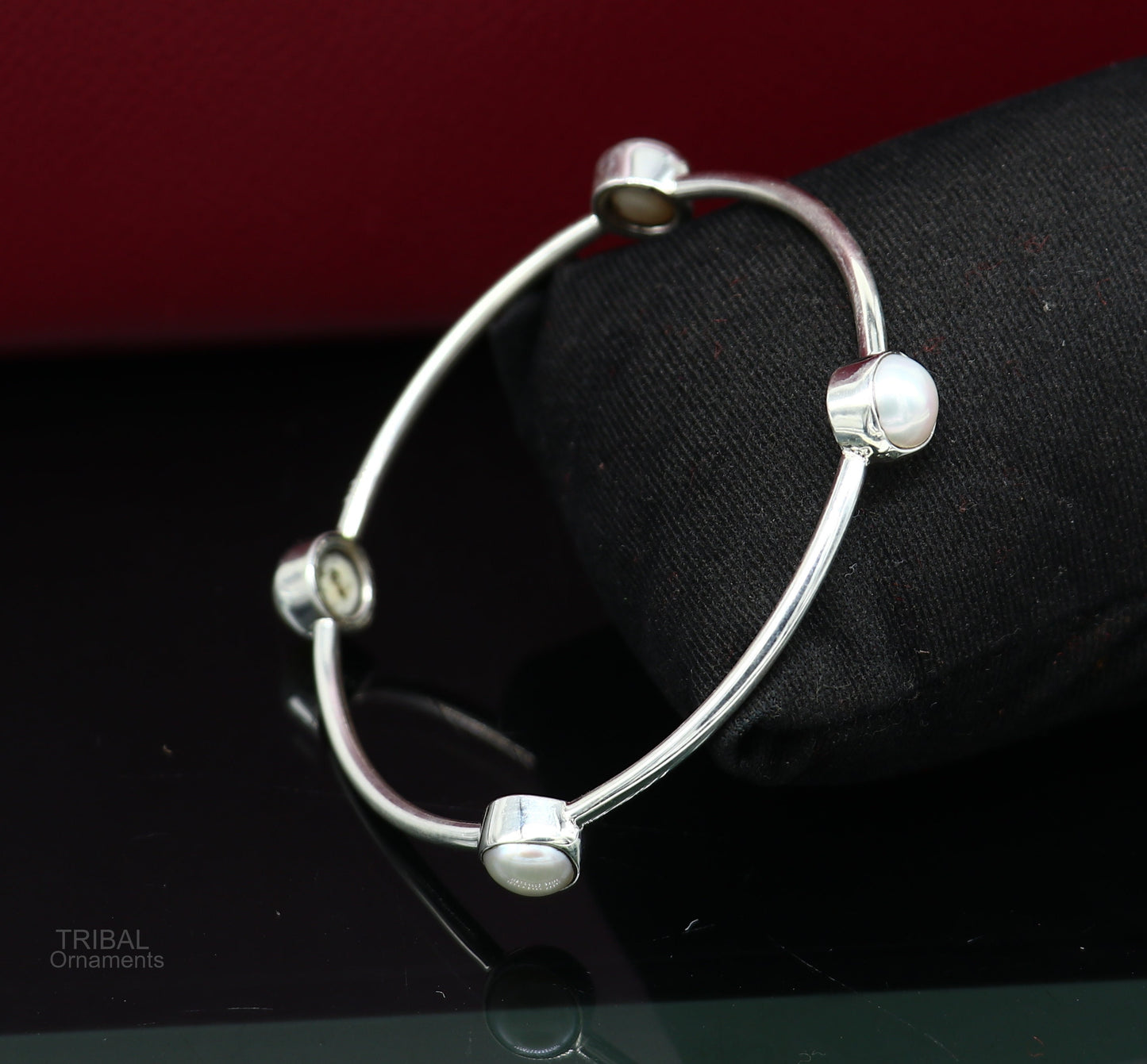 925 sterling silver handmade bangle kada, gorgeous fresh water pearl cultural stylish bangle kada excellent customized tribal jewelry nba366 - TRIBAL ORNAMENTS