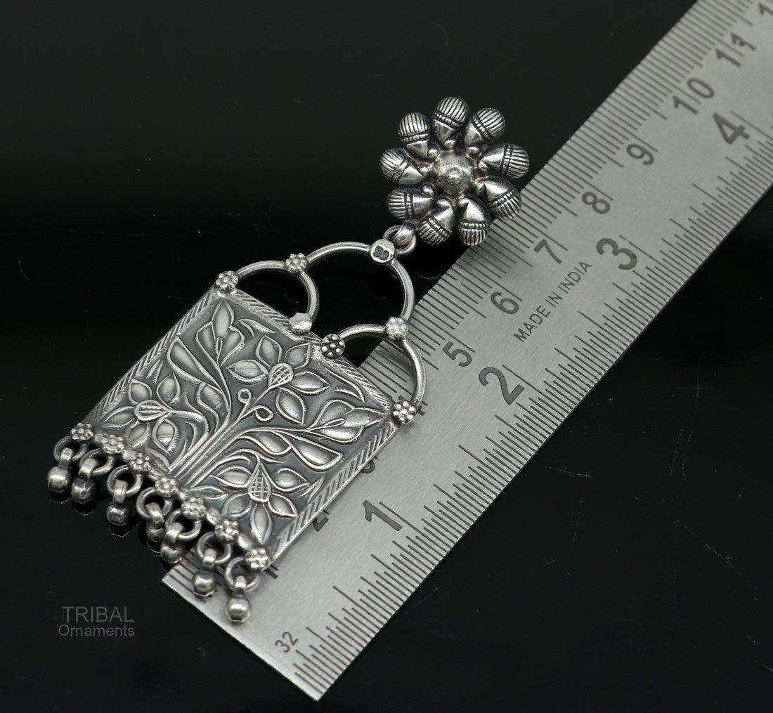 925 sterling silver handmade vintage antique floral design excellent customized stud earring gorgeous hanging drops tribal earrings s961 - TRIBAL ORNAMENTS