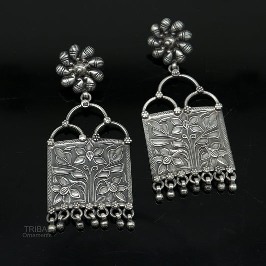 925 sterling silver handmade vintage antique floral design excellent customized stud earring gorgeous hanging drops tribal earrings s961 - TRIBAL ORNAMENTS