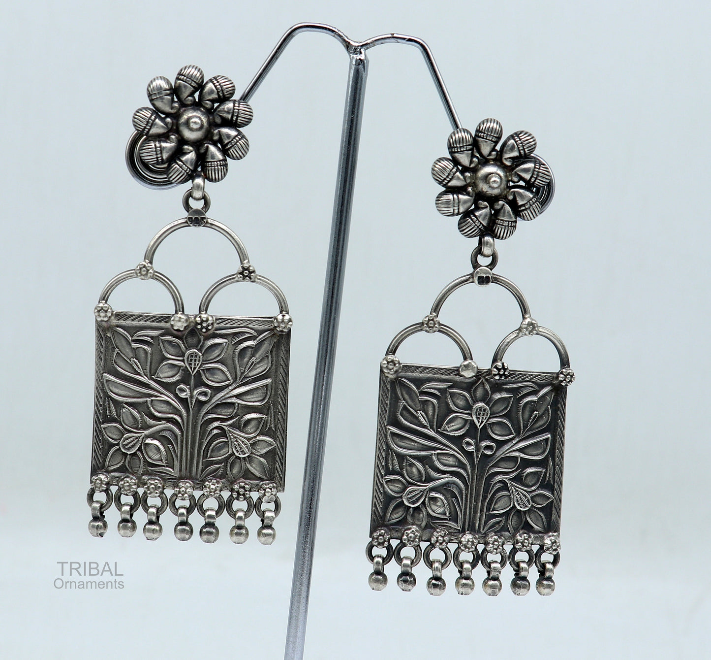 925 sterling silver handmade vintage antique floral design excellent customized stud earring gorgeous hanging drops tribal earrings s961 - TRIBAL ORNAMENTS
