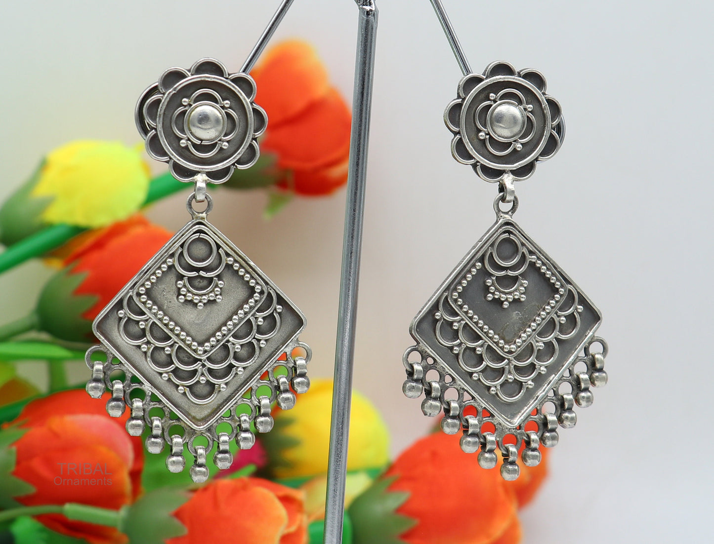 925 sterling silver handmade vintage antique ethnic design customized stud earring gorgeous hanging drops tribal earrings s962 - TRIBAL ORNAMENTS