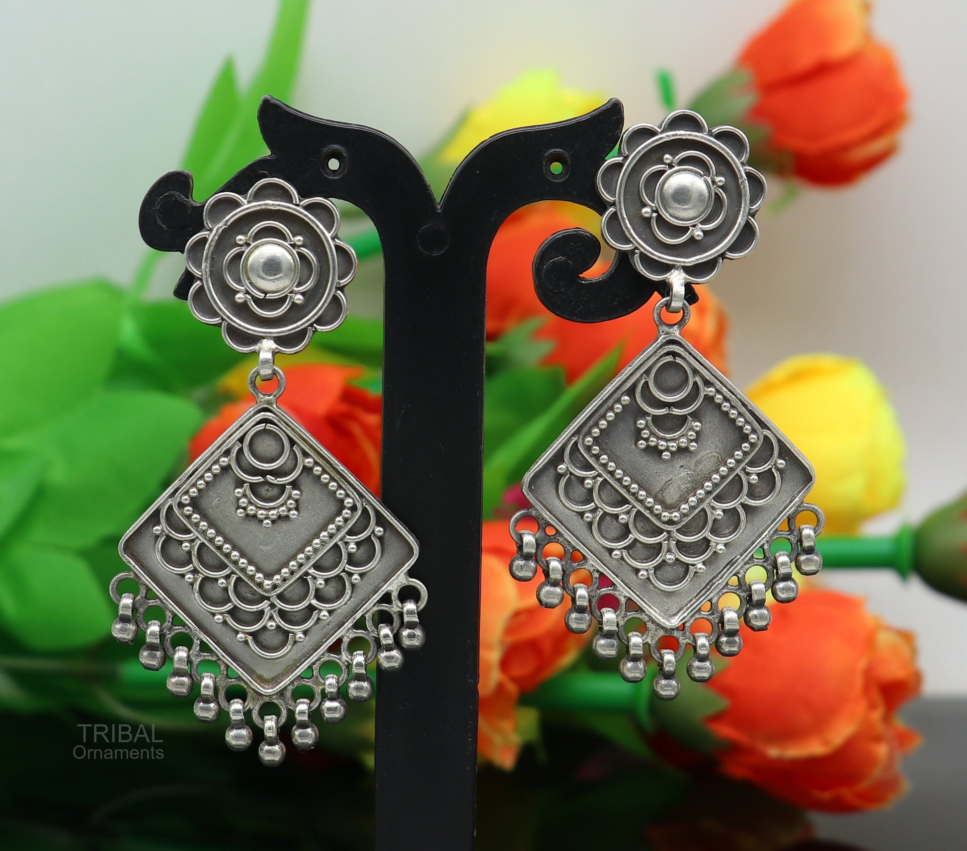 925 sterling silver handmade vintage antique ethnic design customized stud earring gorgeous hanging drops tribal earrings s962 - TRIBAL ORNAMENTS