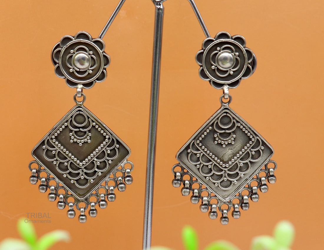 925 sterling silver handmade vintage antique ethnic design customized stud earring gorgeous hanging drops tribal earrings s962 - TRIBAL ORNAMENTS