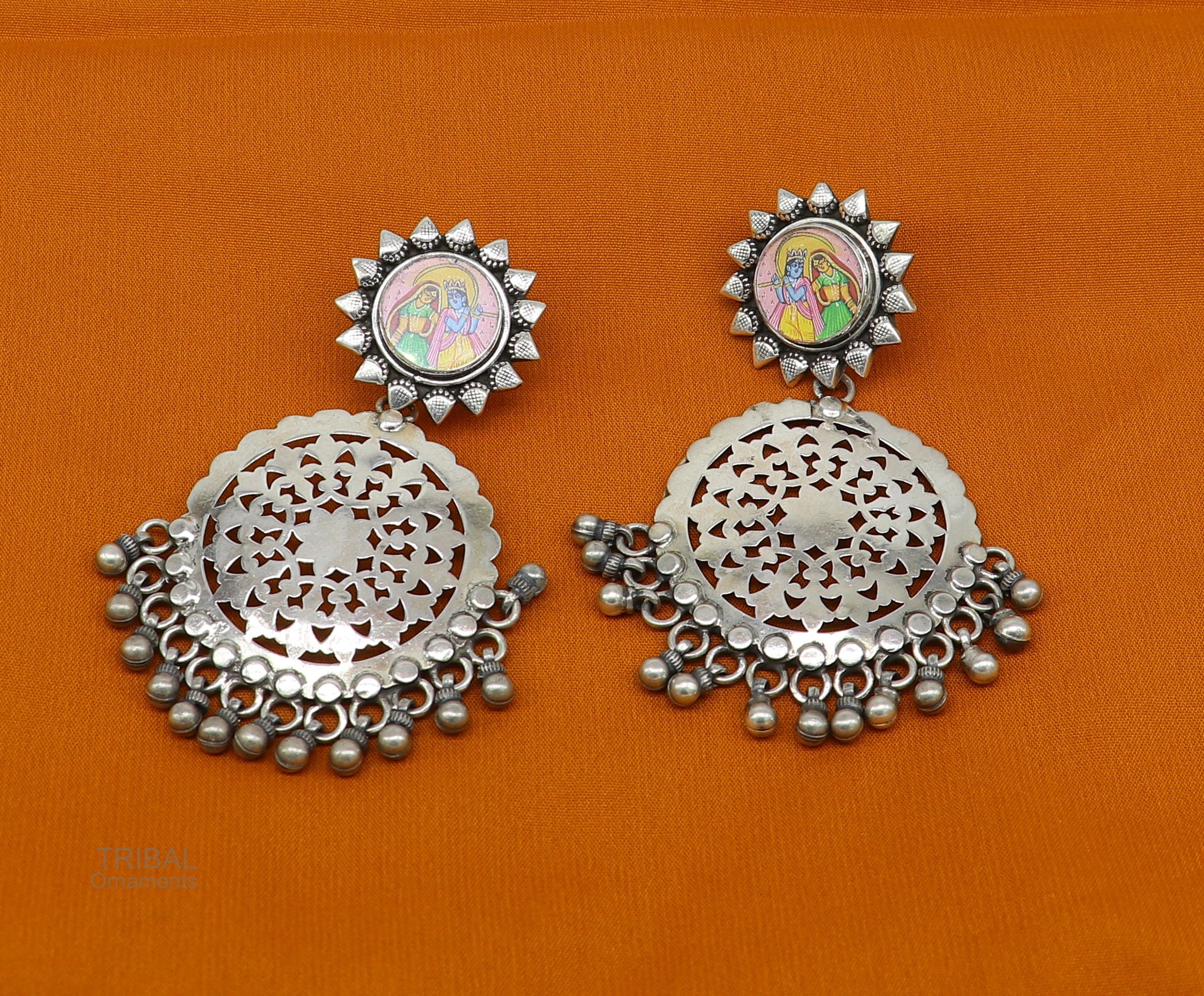 Digital Dress Room Beautiful Hand Painted Radha Krishna Silver Plated  Multicolor Stone Earring Jewellery 8 g Online in India, Buy at Best Price  from Firstcry.com - 14644196