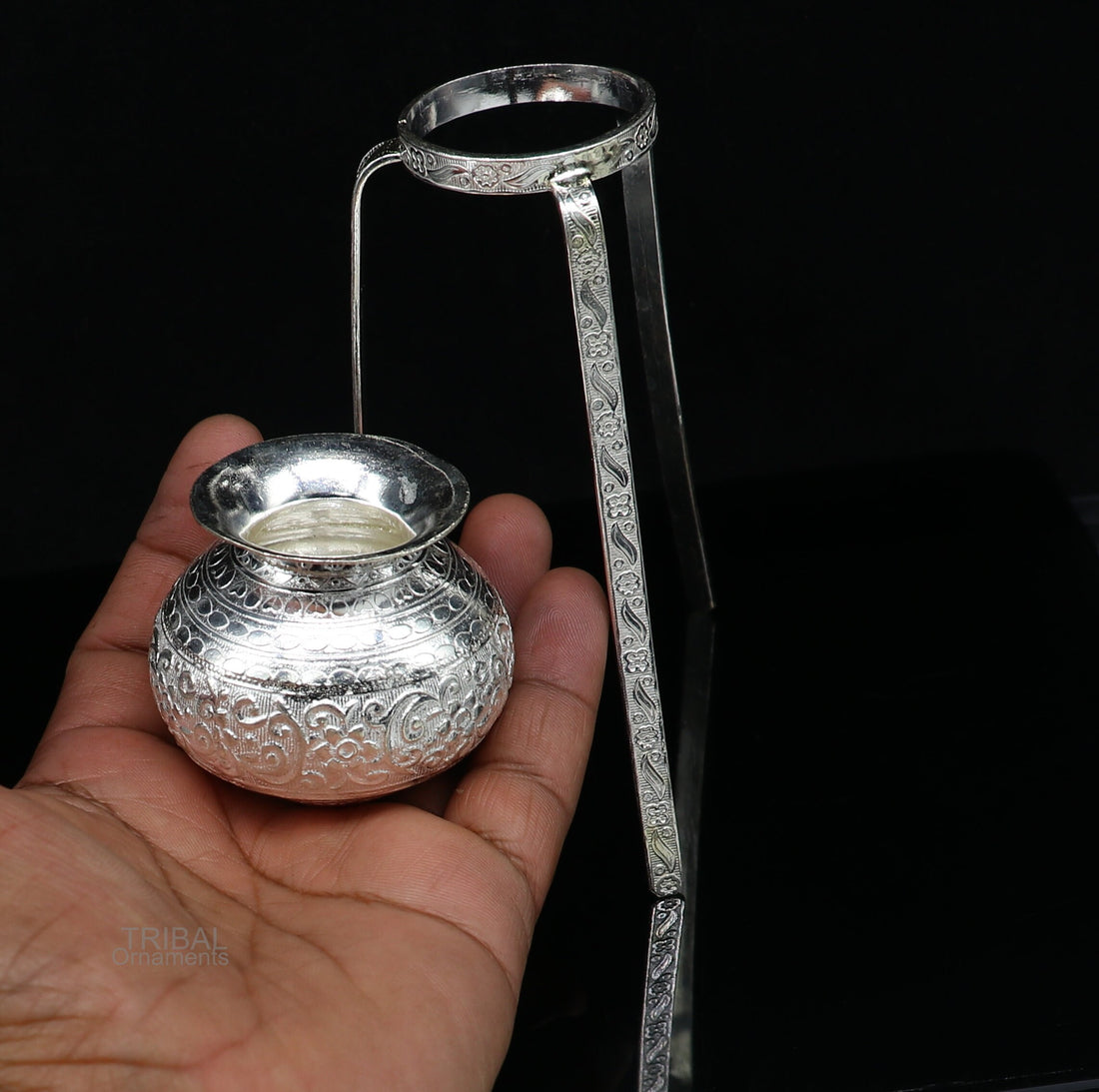 925 sterling silver handmade God shiva lingam water flow pot or puja kalas for Abhishek of lingam, best worshipping article from india su596 - TRIBAL ORNAMENTS