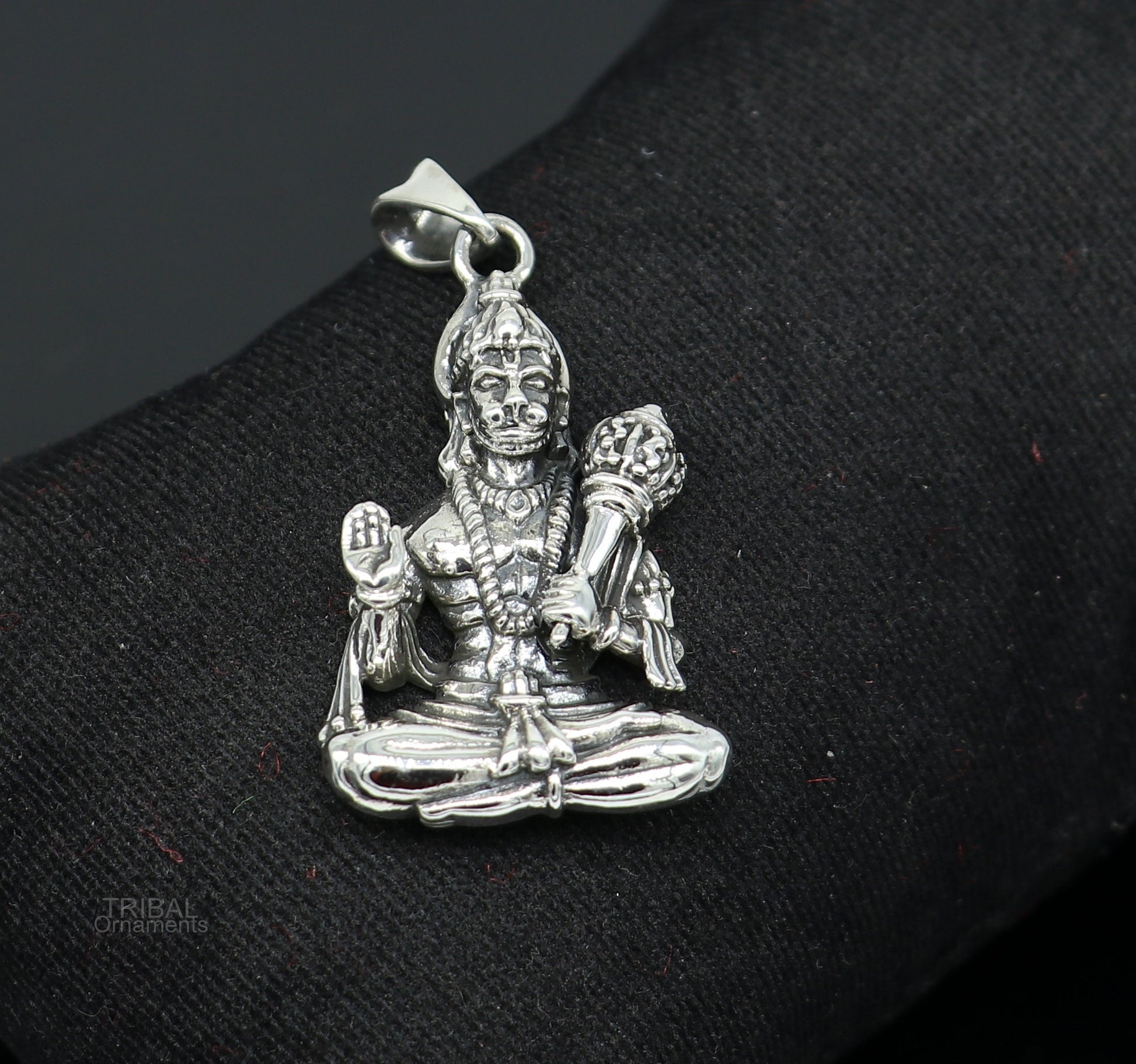 Pure 925 sterling silver handmade Hindu god Lord blessing Hanuman pendant, amazing designer Divine pendant unisex gifting jewelry nsp440 - TRIBAL ORNAMENTS