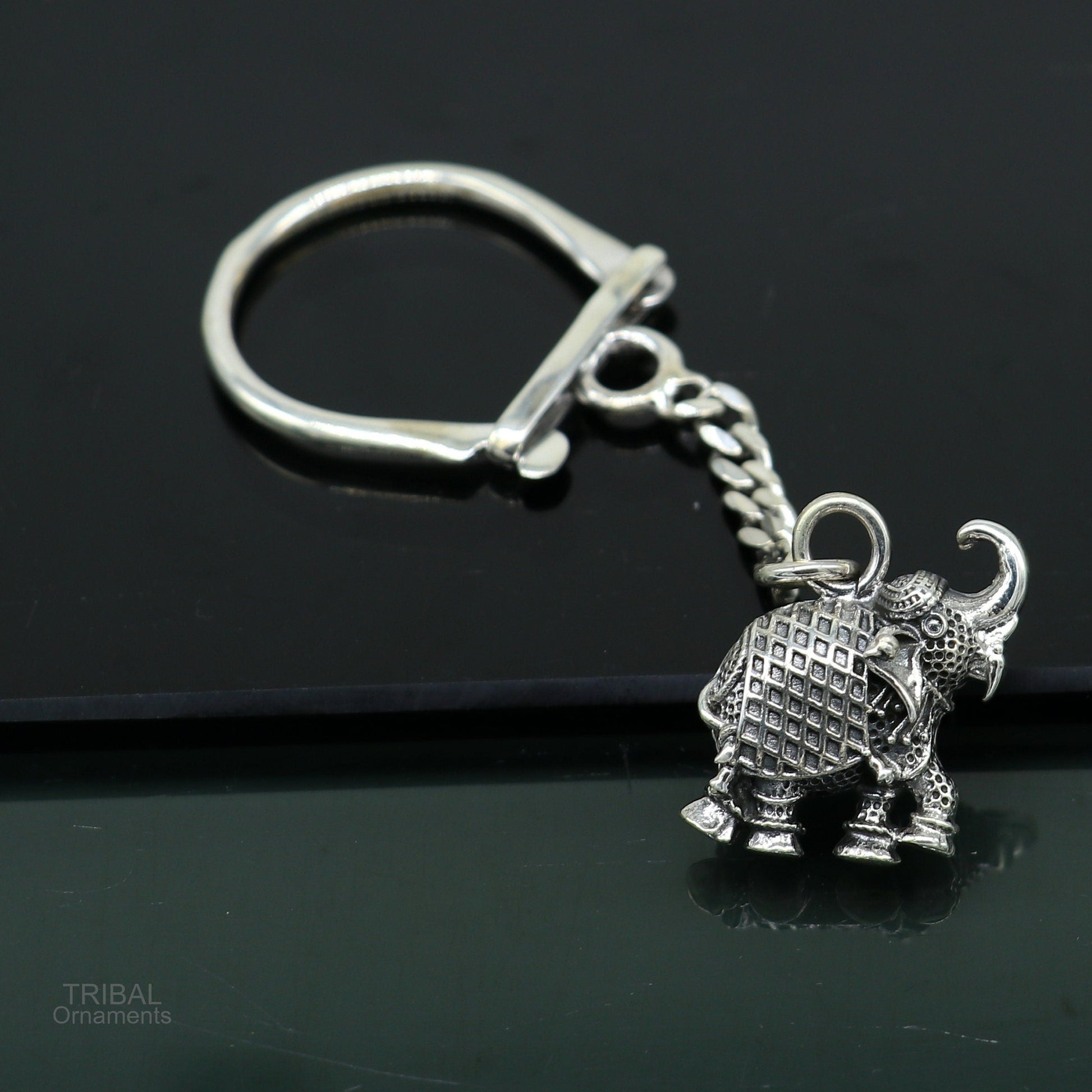 925 Sterling silver handmade unique vintage elephant design solid key chian, stylish royal gifting silver accessories unisex gift kch10 - TRIBAL ORNAMENTS