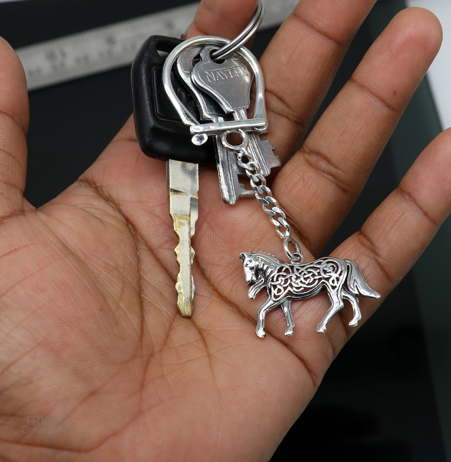 925 Sterling silver handmade unique vintage horse design solid key chain, stylish royal gifting silver accessories unisex gift kch11 - TRIBAL ORNAMENTS
