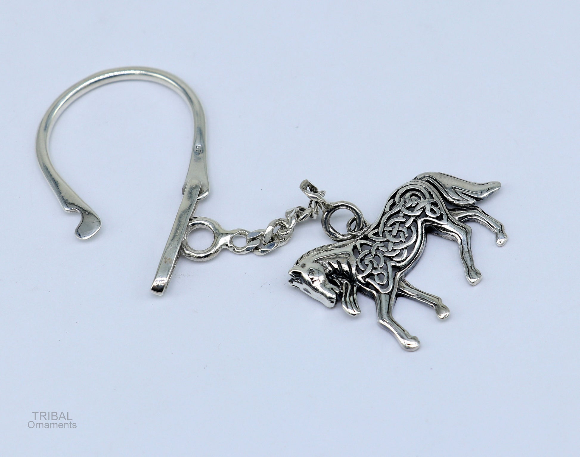 925 Sterling silver handmade unique vintage horse design solid key chain, stylish royal gifting silver accessories unisex gift kch11 - TRIBAL ORNAMENTS
