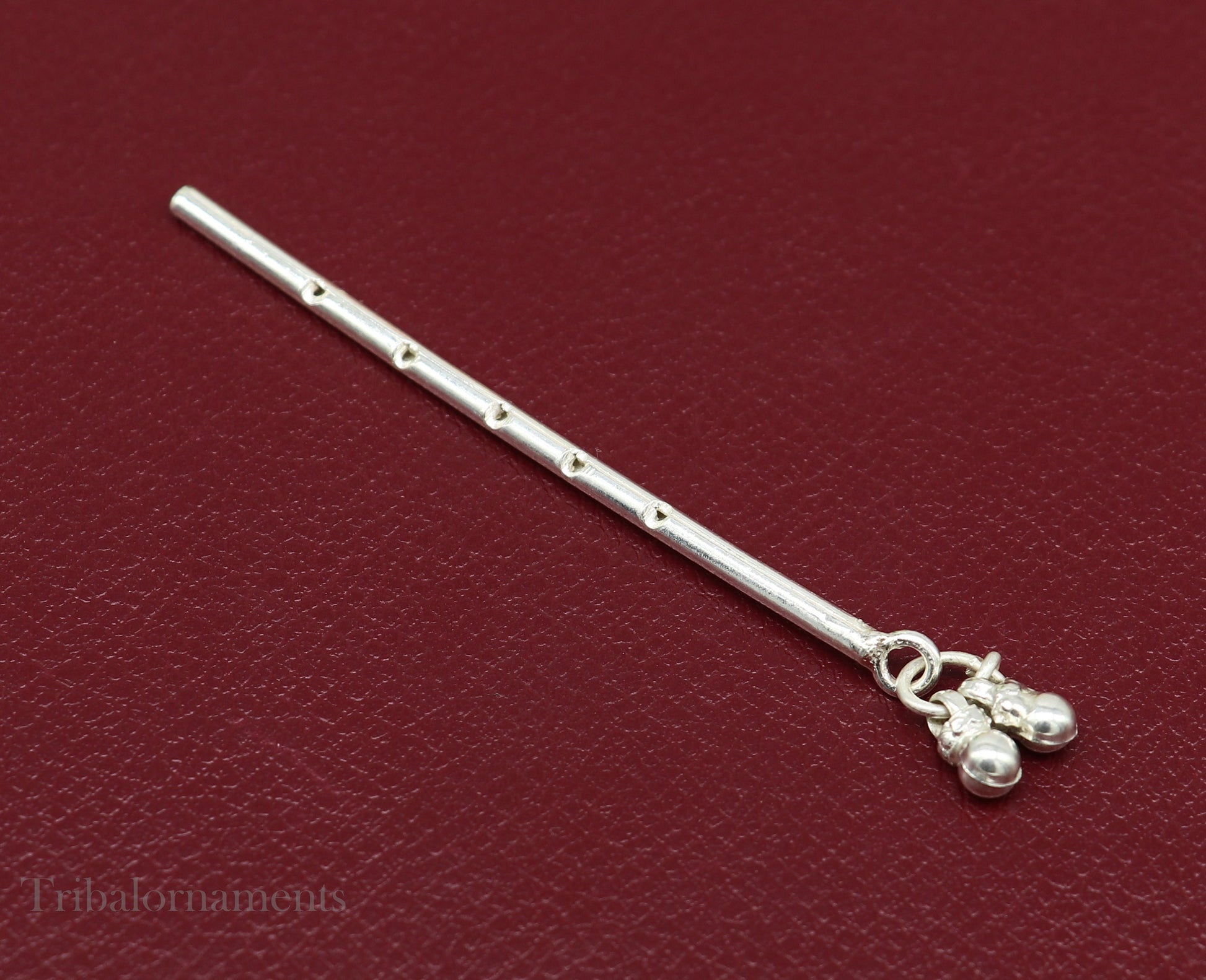 Plain krishna Flute Solid sterling silver handmade krishna flute, silver bansuri, laddu gopala flute, little krishna flute puja art su577 - TRIBAL ORNAMENTS