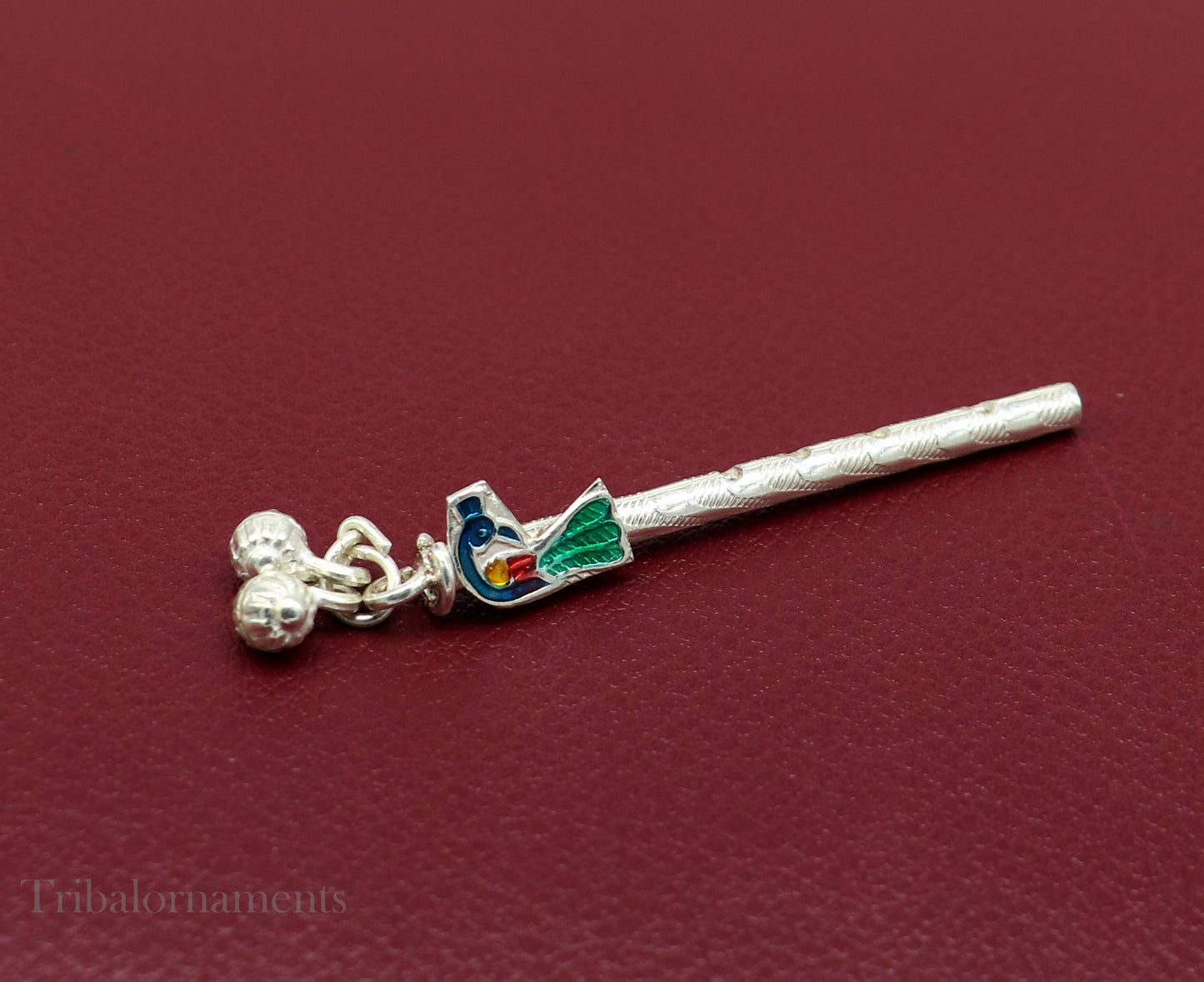 Peacock design Krishna Flute sterling silver handmade Krishna flute, silver Bansuri, Baby Gopala flute, little krishna flute puja art su578 - TRIBAL ORNAMENTS