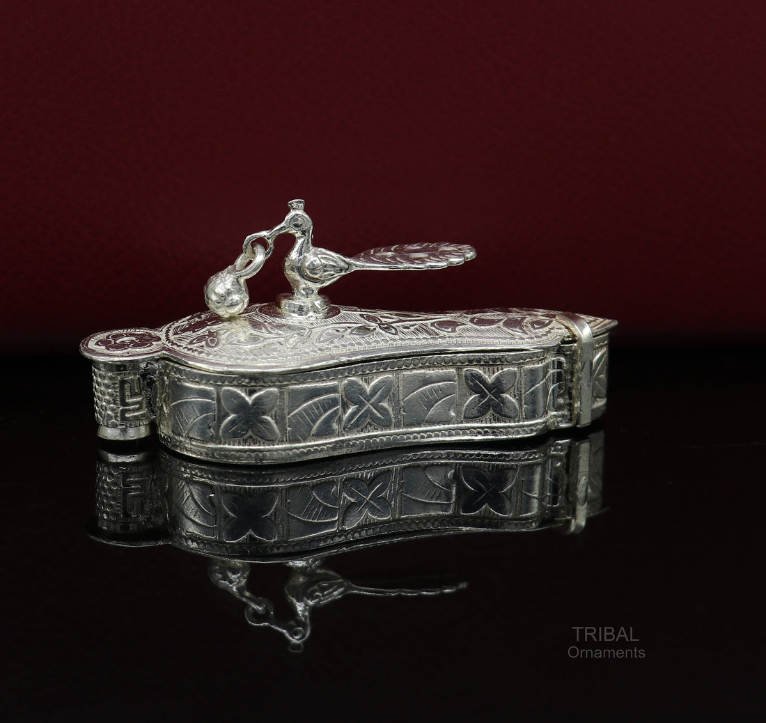 925 sterling silver handmade fabulous unique design peacock trinket box, brides gift, casket box silver article, silver utensils stb323 - TRIBAL ORNAMENTS