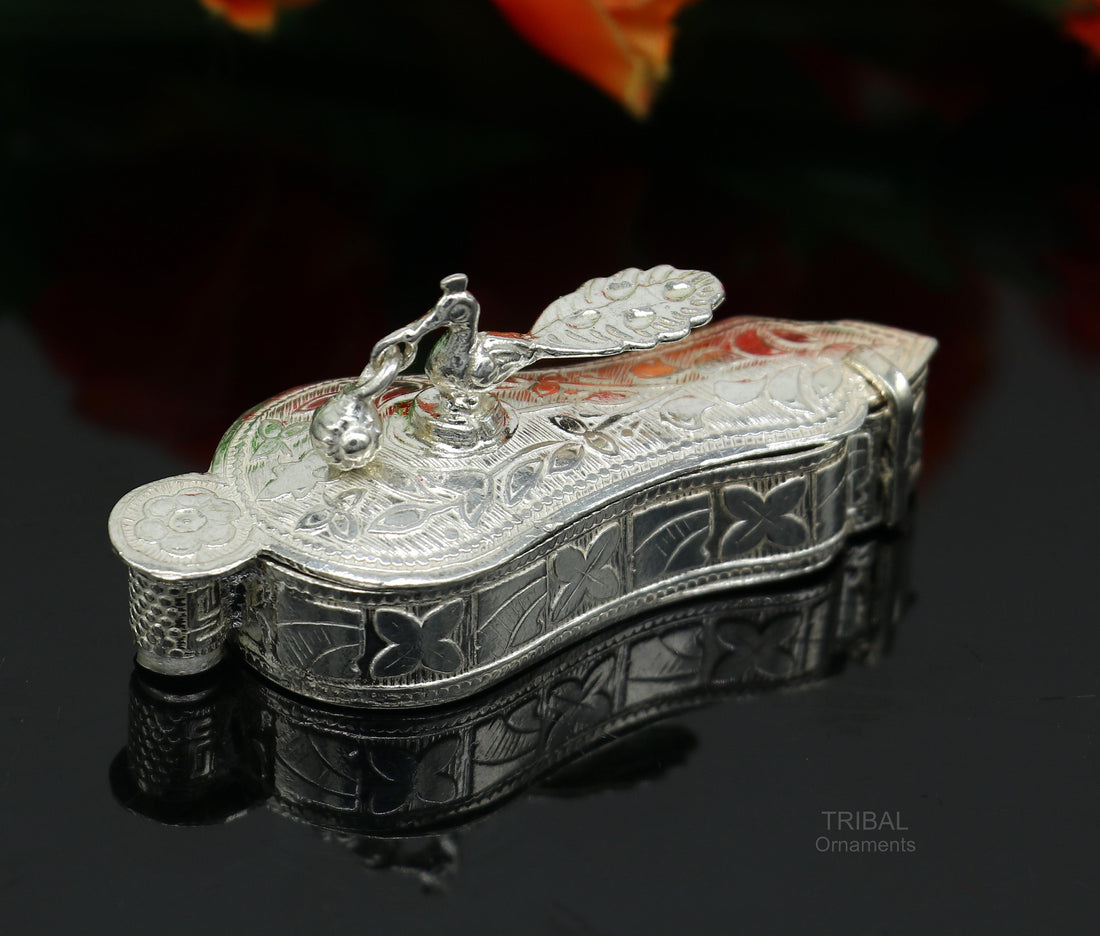 925 sterling silver handmade fabulous unique design peacock trinket box, brides gift, casket box silver article, silver utensils stb323 - TRIBAL ORNAMENTS