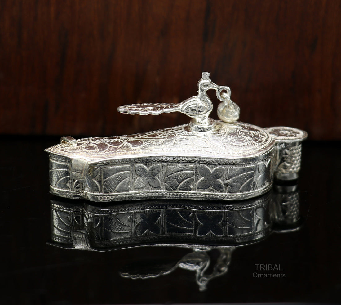 925 sterling silver handmade fabulous unique design peacock trinket box, brides gift, casket box silver article, silver utensils stb323 - TRIBAL ORNAMENTS