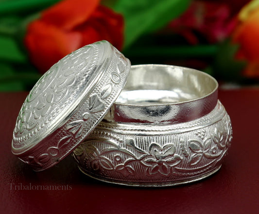 925 sterling silver unique antique design handmade brides eyes kajal box, surma box, kumkum sindur box, small trinket box article stb265 - TRIBAL ORNAMENTS