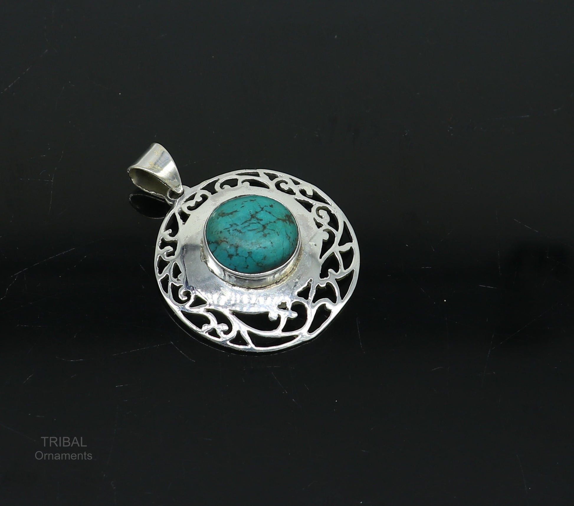 925 sterling silver handmade fabulous antique stylish turquoise stone pendant pretty attractive tribal jewelry from india nsp443 - TRIBAL ORNAMENTS