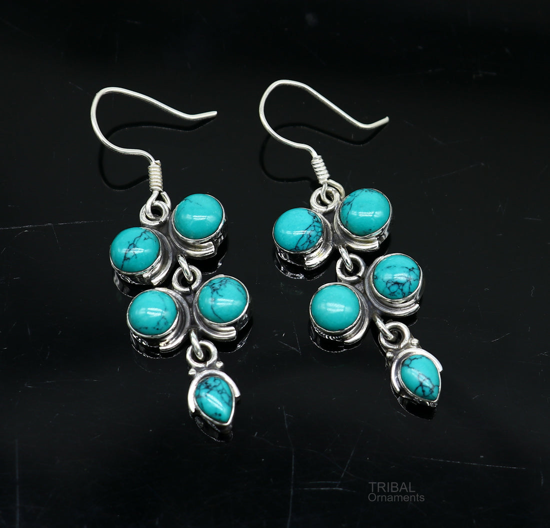 925 sterling silver hoops earring, gorgeous Blue turquoise stone charm earring excellent gifting brides earring party jewelry s992 - TRIBAL ORNAMENTS