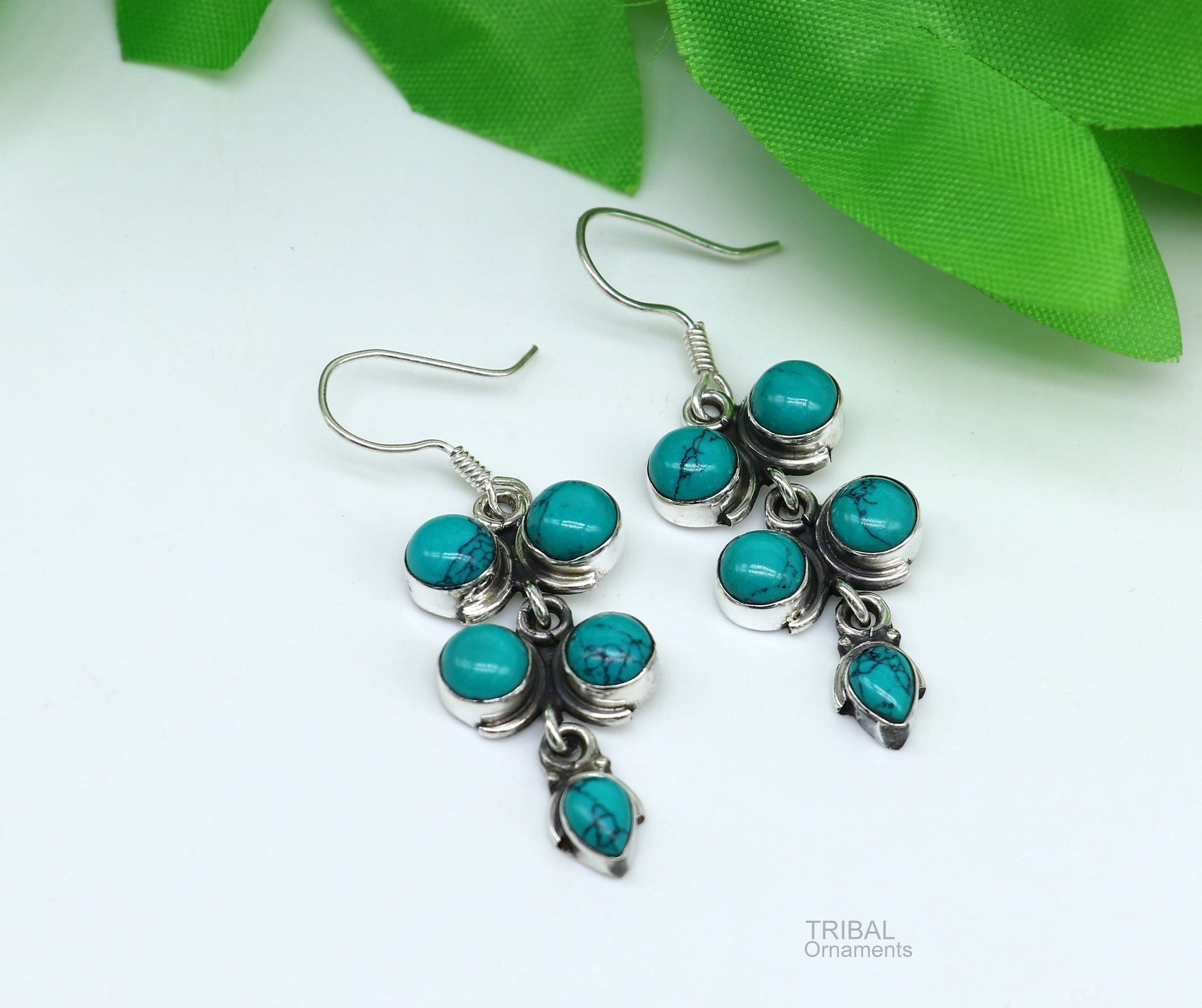 925 sterling silver hoops earring, gorgeous Blue turquoise stone charm earring excellent gifting brides earring party jewelry s992 - TRIBAL ORNAMENTS