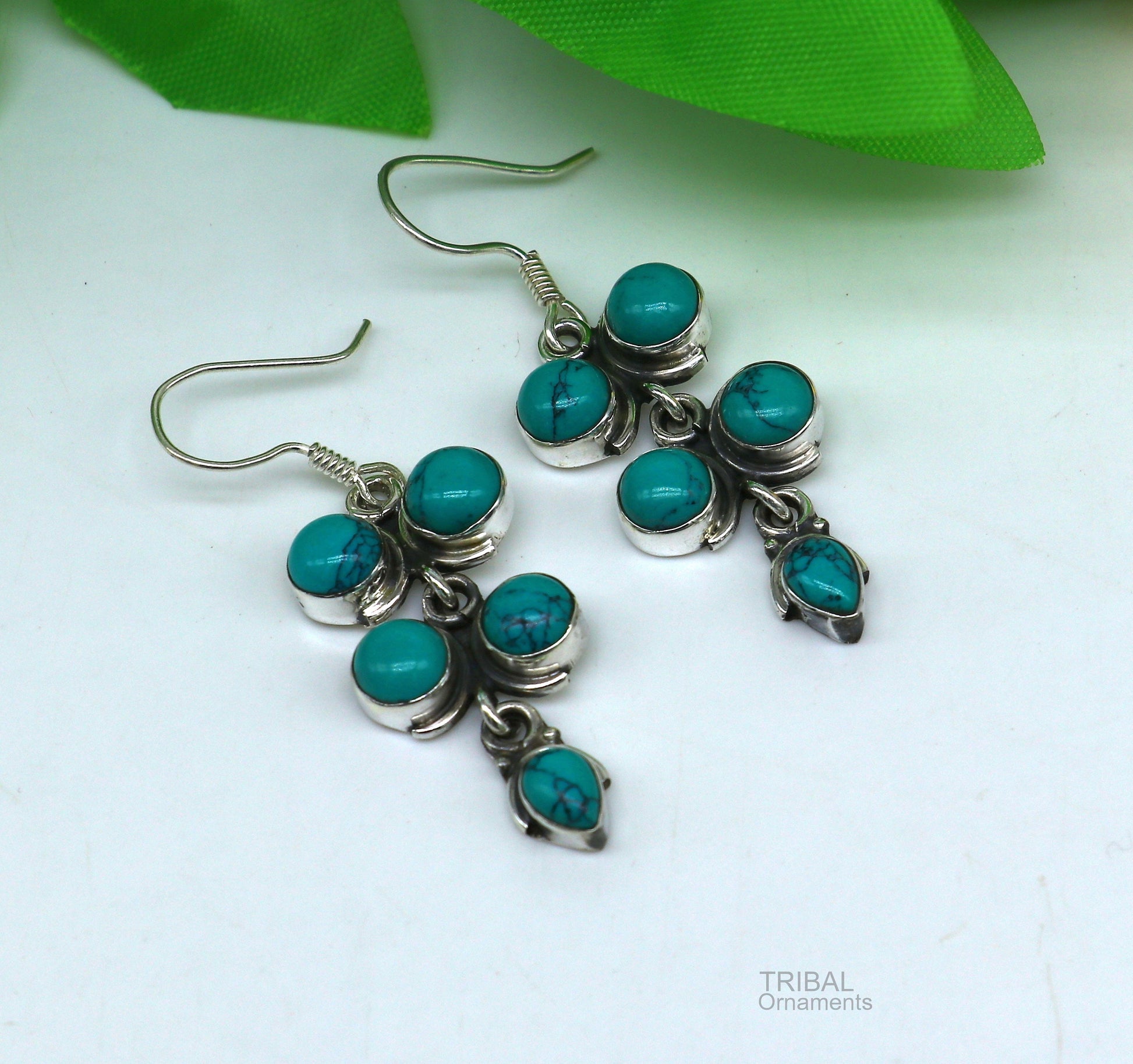 925 sterling silver hoops earring, gorgeous Blue turquoise stone charm earring excellent gifting brides earring party jewelry s992 - TRIBAL ORNAMENTS