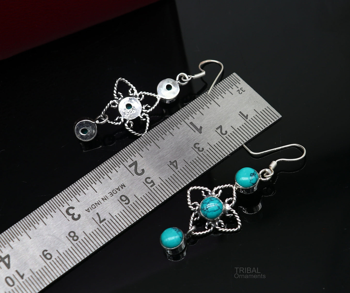 925 sterling silver hoops earring, gorgeous Blue turquoise stone charm earring excellent gifting brides earring party jewelry s993 - TRIBAL ORNAMENTS