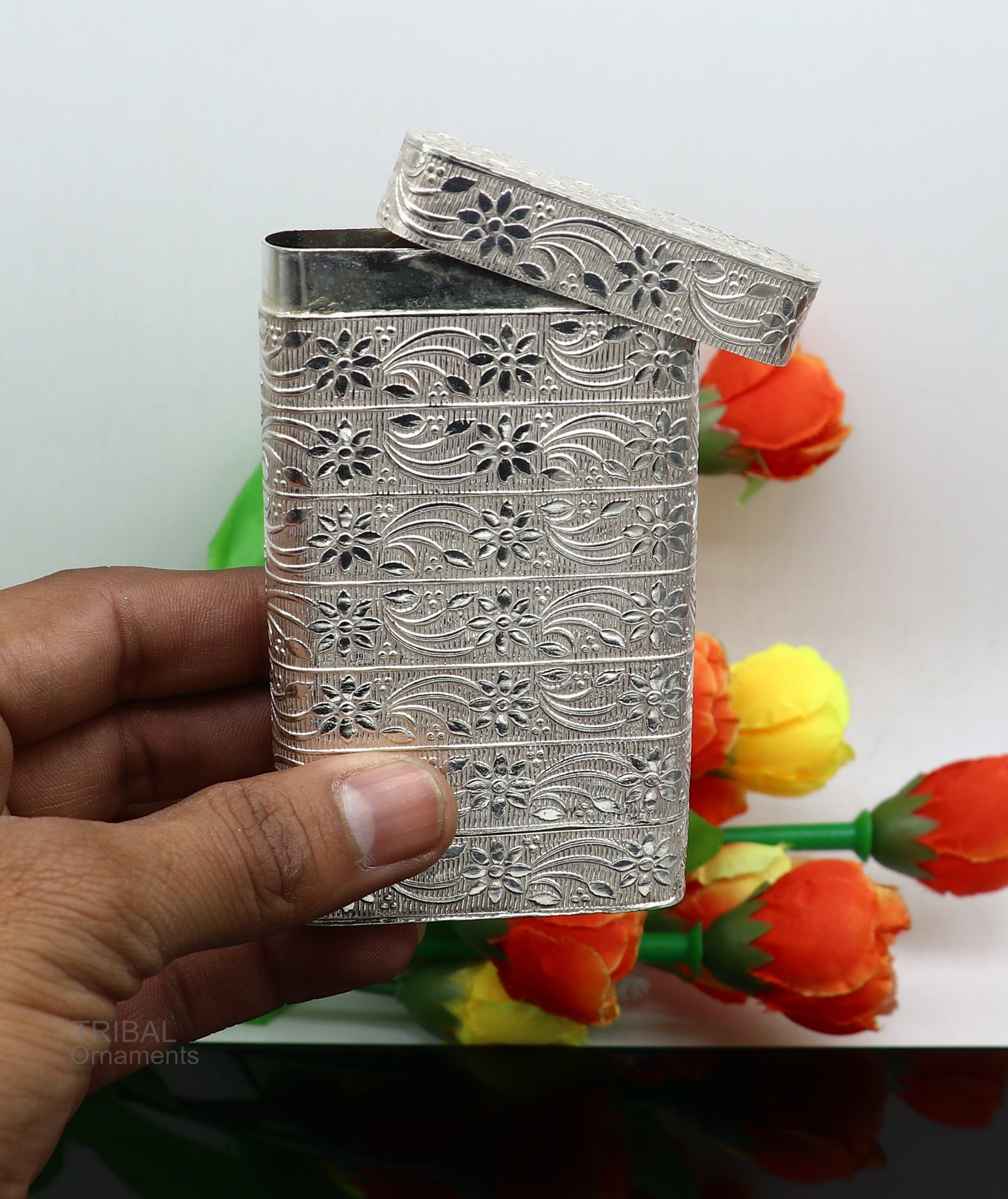 cigarette or tobacco box 925 solid silver vintage floral design stylish trinket box, best royal luxury gift to anyone special stb325 - TRIBAL ORNAMENTS