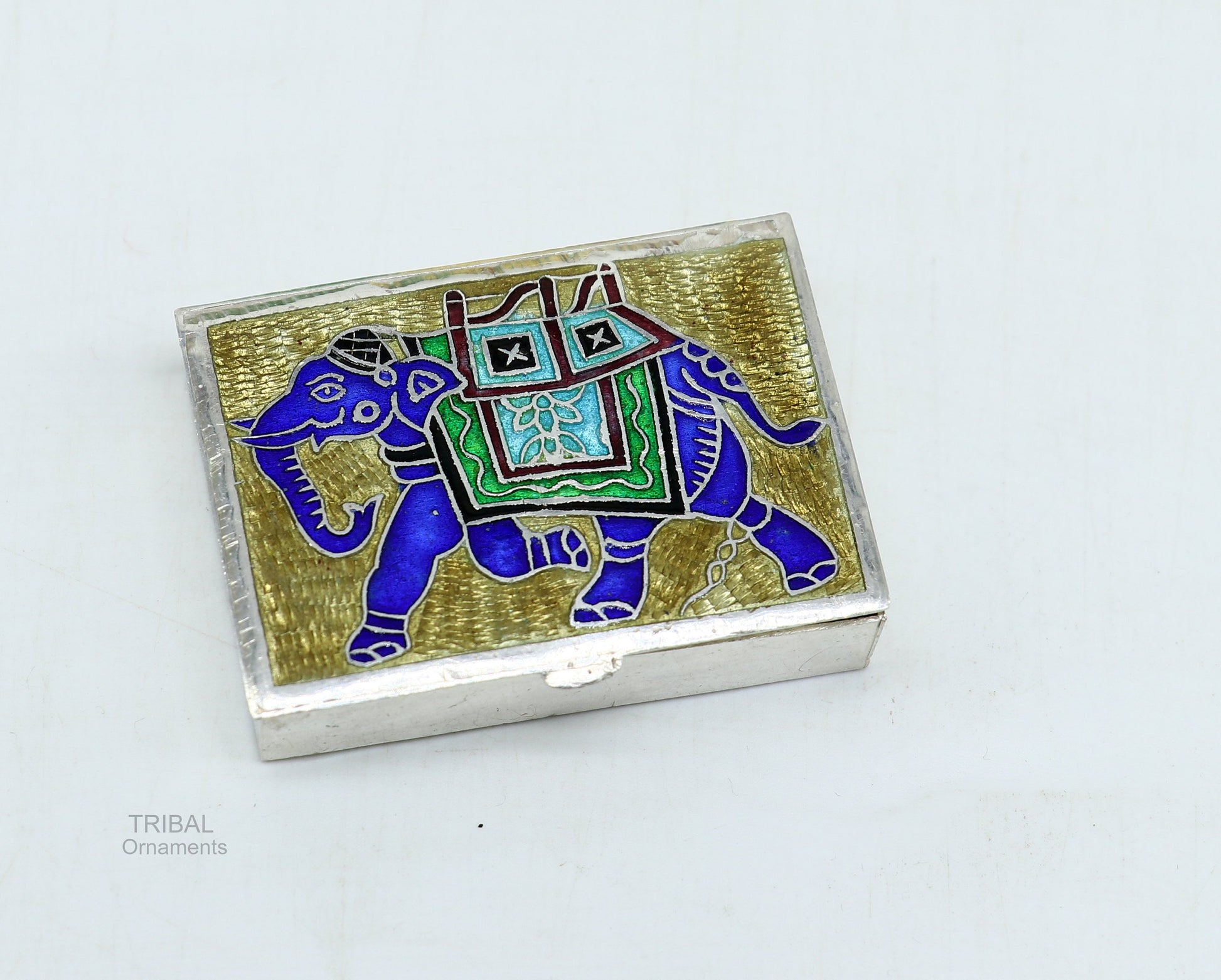 925 Sterling silver handmade trinket box, solid container box, casket box, sindoor box, enamel elephant work customized gifting box stb335 - TRIBAL ORNAMENTS