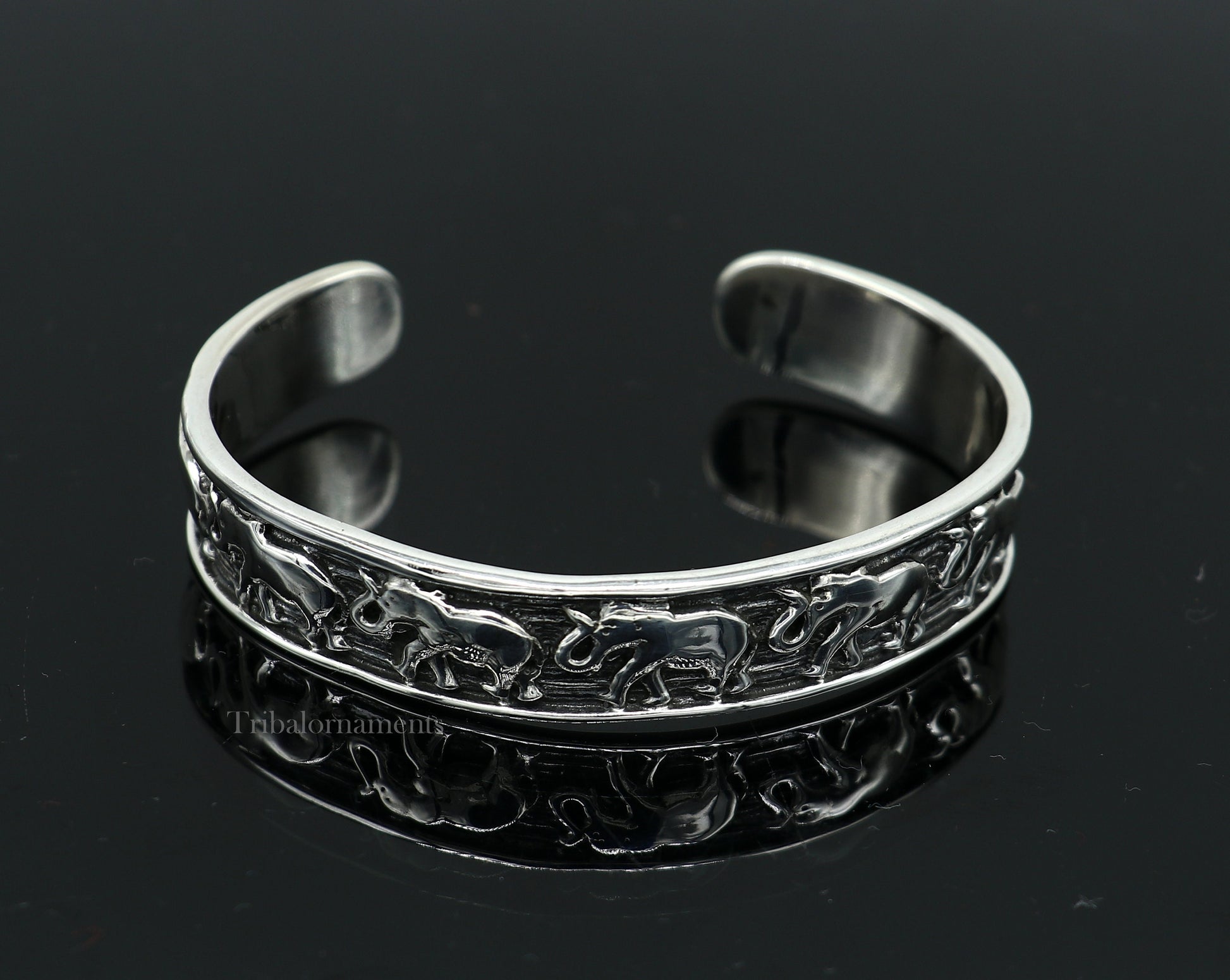 925 sterling silver unique style handcrafted adjustable elephant design cuff bangle bracelet, unisex gifting ethnic tribal jewelry nsk367 - TRIBAL ORNAMENTS