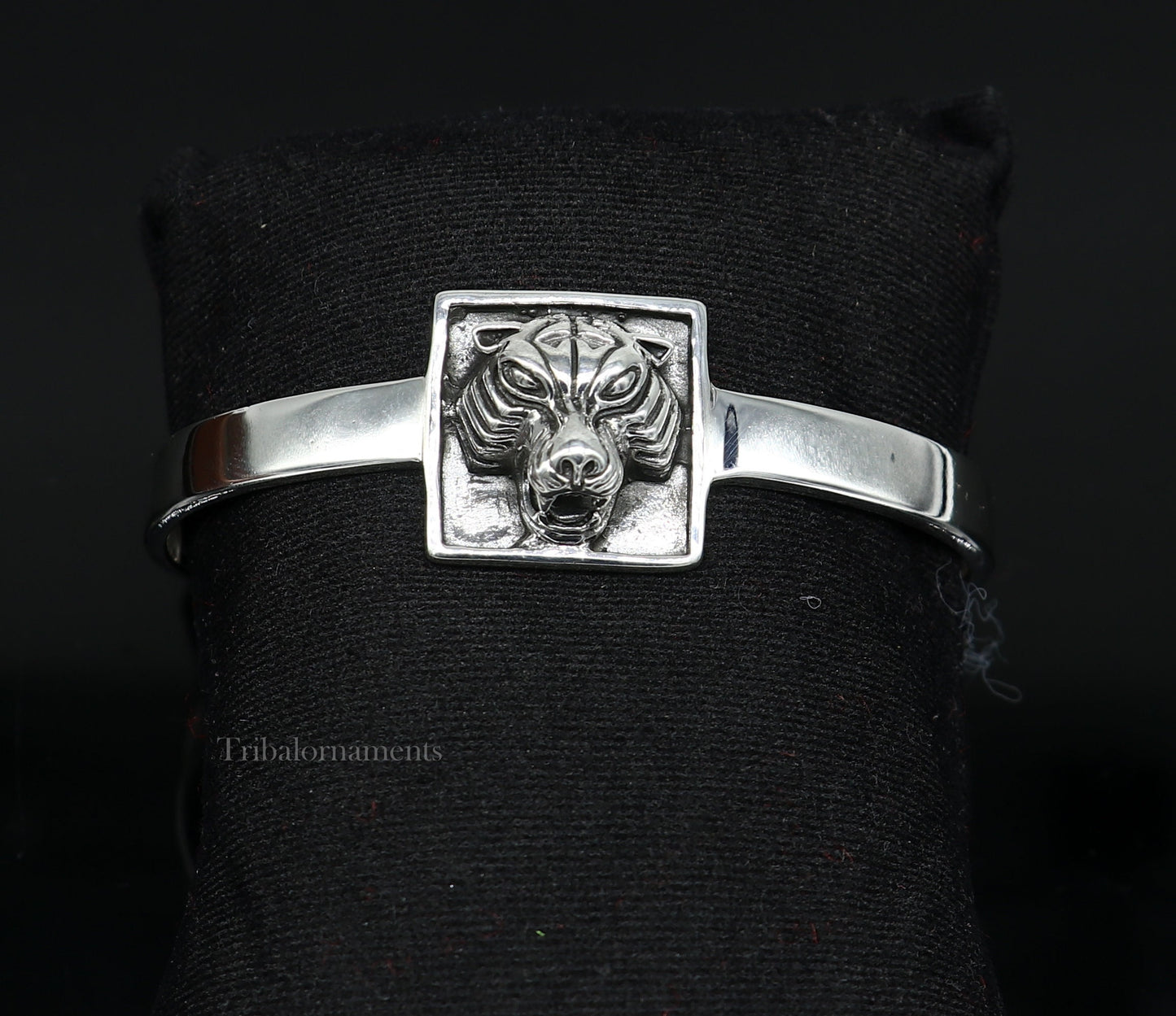 925 sterling silver handmade lion face design adjustable bangle cuff bracelet kada, best unisex gifting ethnic jewelry india nsk368 - TRIBAL ORNAMENTS