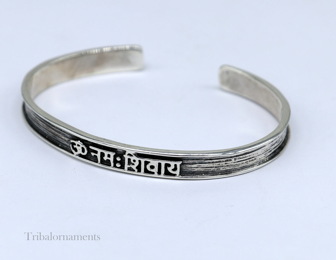 exclusive handmade design adjustable mantra bangle bracelet 925 sterling silver "Aum Namah Shivay" unisex bracelet gifting jewelry nsk142 - TRIBAL ORNAMENTS