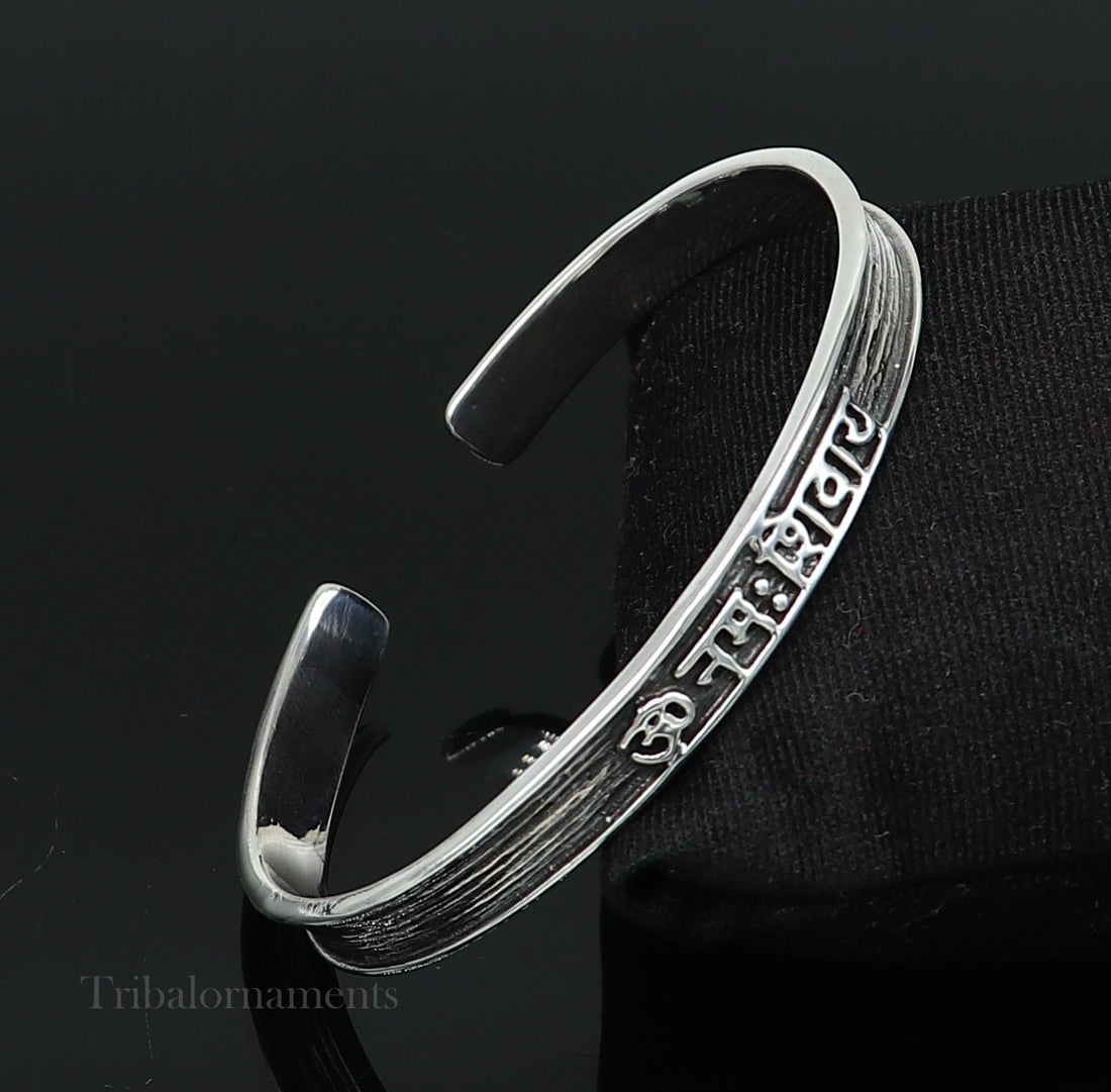 exclusive handmade design adjustable mantra bangle bracelet 925 sterling silver "Aum Namah Shivay" unisex bracelet gifting jewelry nsk142 - TRIBAL ORNAMENTS