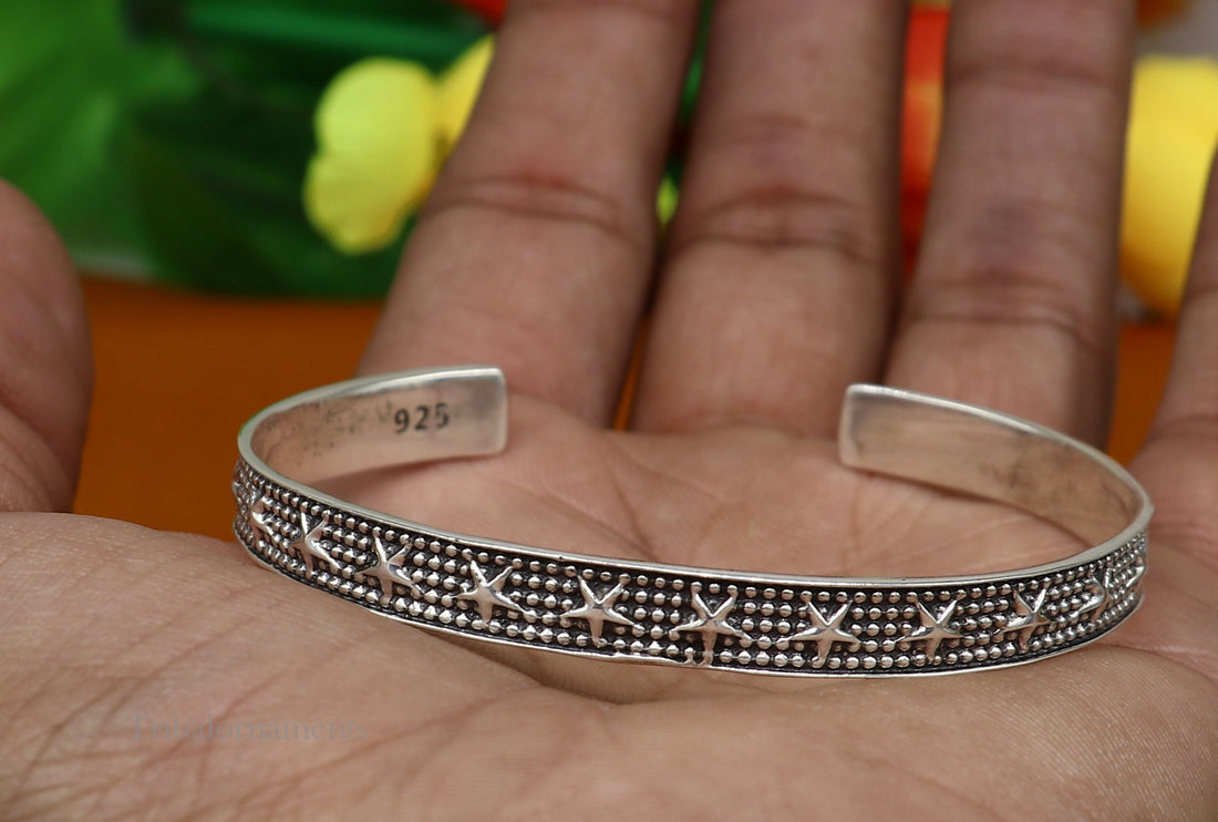 925 sterling silver handmade open face cuff bangle bracelet gifting solid adjustable jewelry, best gift cuff bracelet from india nsk377 - TRIBAL ORNAMENTS