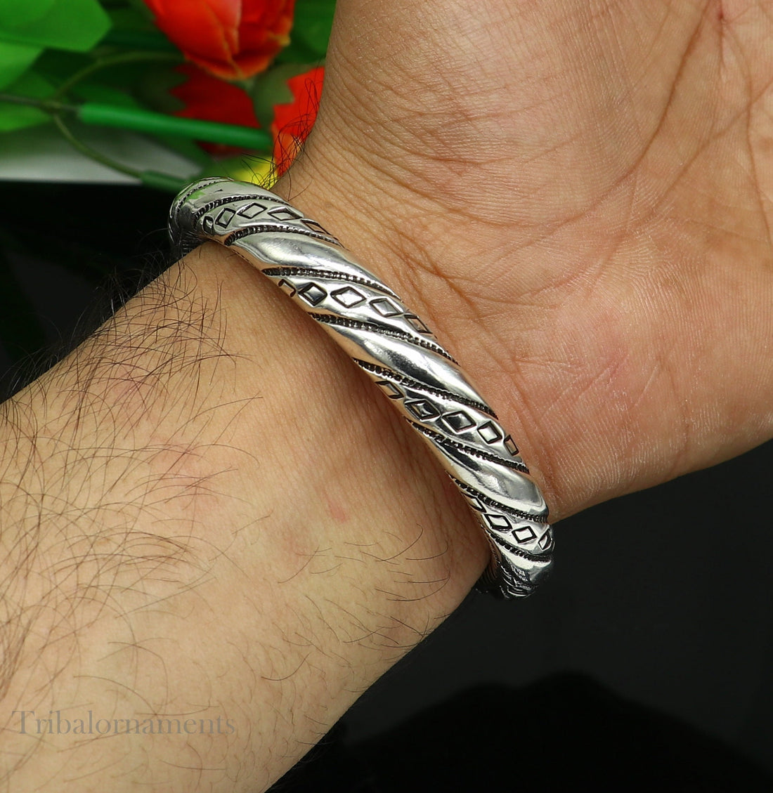 Divine Lord Shiva trident trishul trishool kada 925 Sterling silver handmade bangle bracelet with natural Rudraksha magical  kada nsk383 - TRIBAL ORNAMENTS