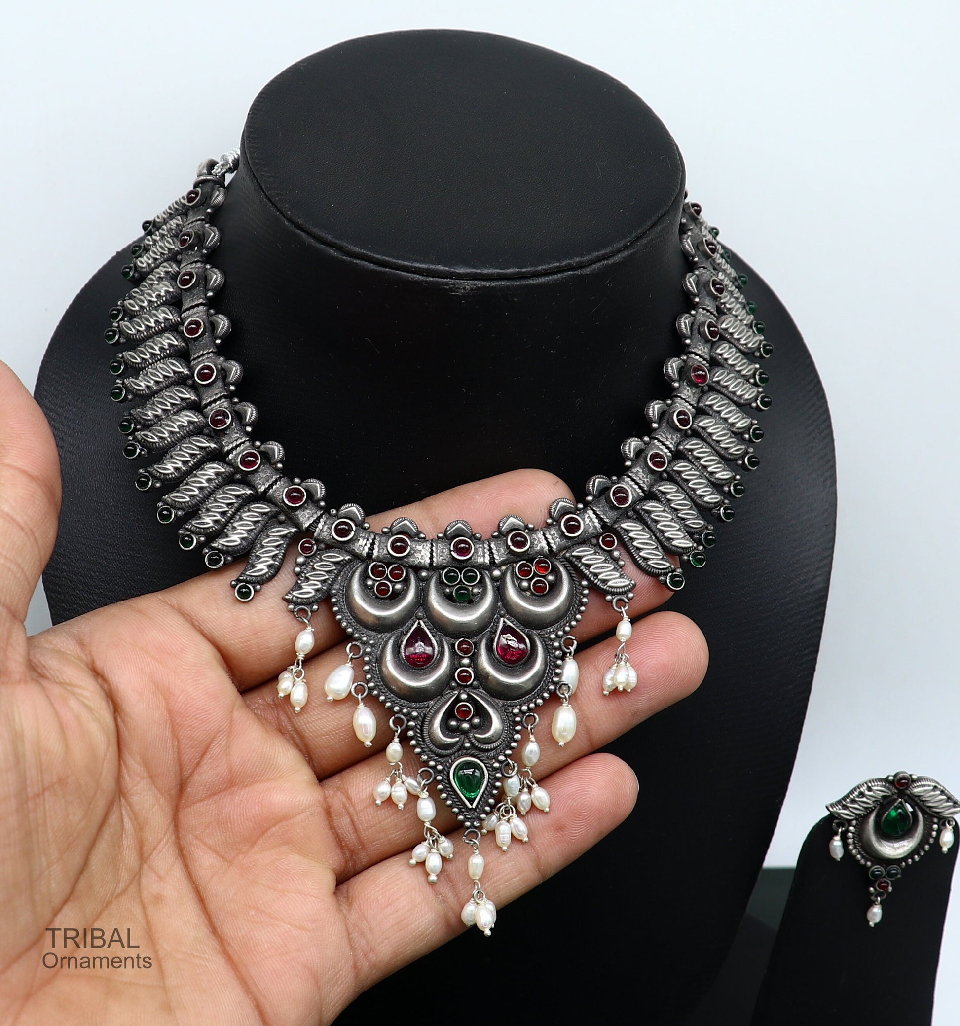 925 sterling silver handcrafted vintage design ethnic charm necklace excellent gifting tribal brides belly dance jewelry india nec217 - TRIBAL ORNAMENTS