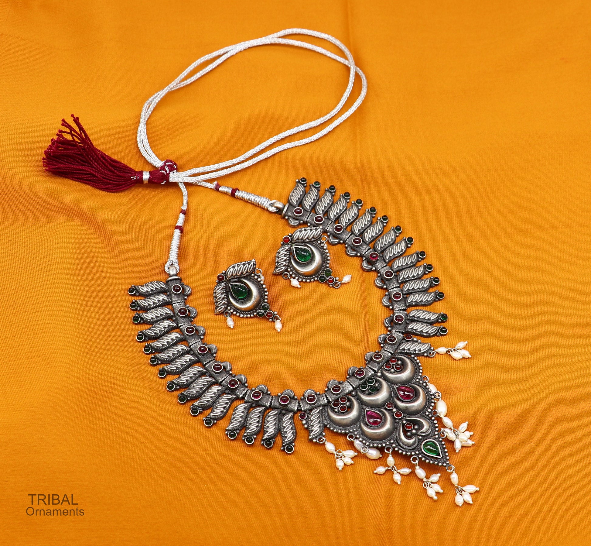 925 sterling silver handcrafted vintage design ethnic charm necklace excellent gifting tribal brides belly dance jewelry india nec217 - TRIBAL ORNAMENTS