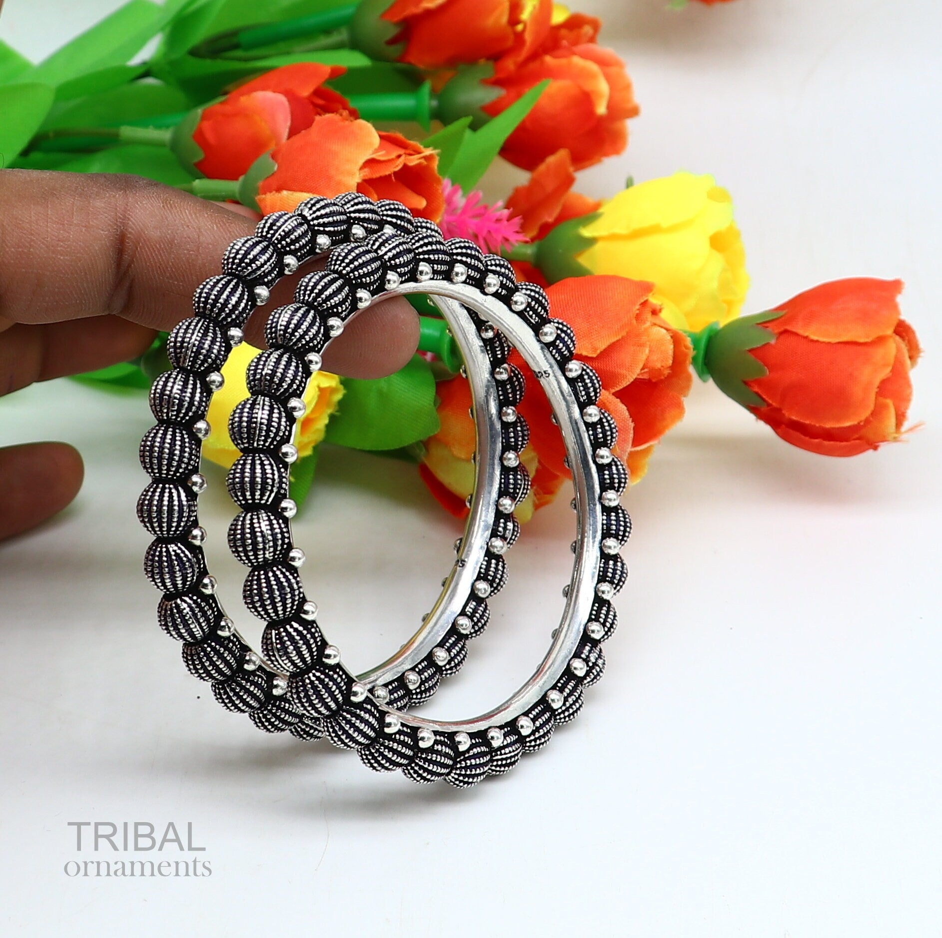 925 sterling silver handmade Indian vintage design bangle bracelet kada stunning stylish tribal brides jewelry gifting ethnic bangles ba121 - TRIBAL ORNAMENTS
