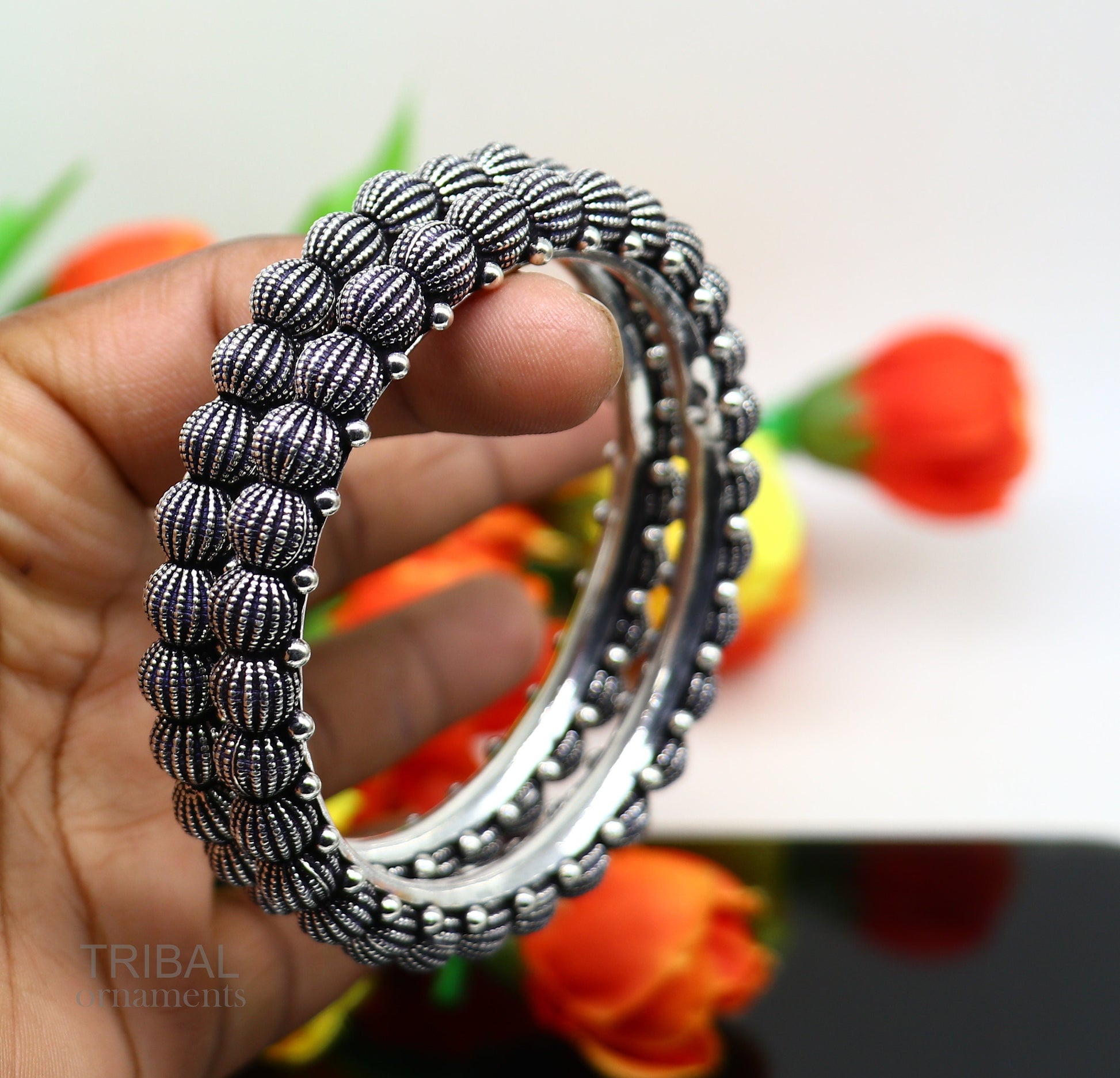 925 sterling silver handmade Indian vintage design bangle bracelet kada stunning stylish tribal brides jewelry gifting ethnic bangles ba122 - TRIBAL ORNAMENTS