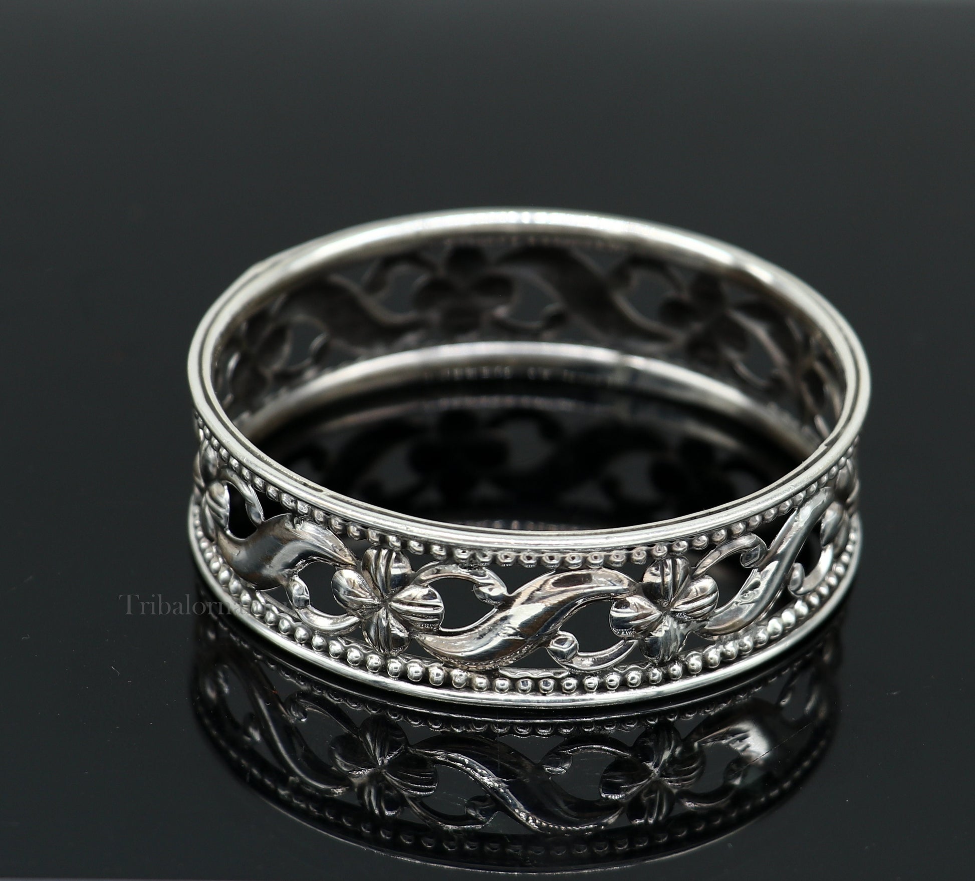 925 sterling silver floral design unique style handmade bangle bracelet , best brides collection wedding jewelry from india ba124 - TRIBAL ORNAMENTS