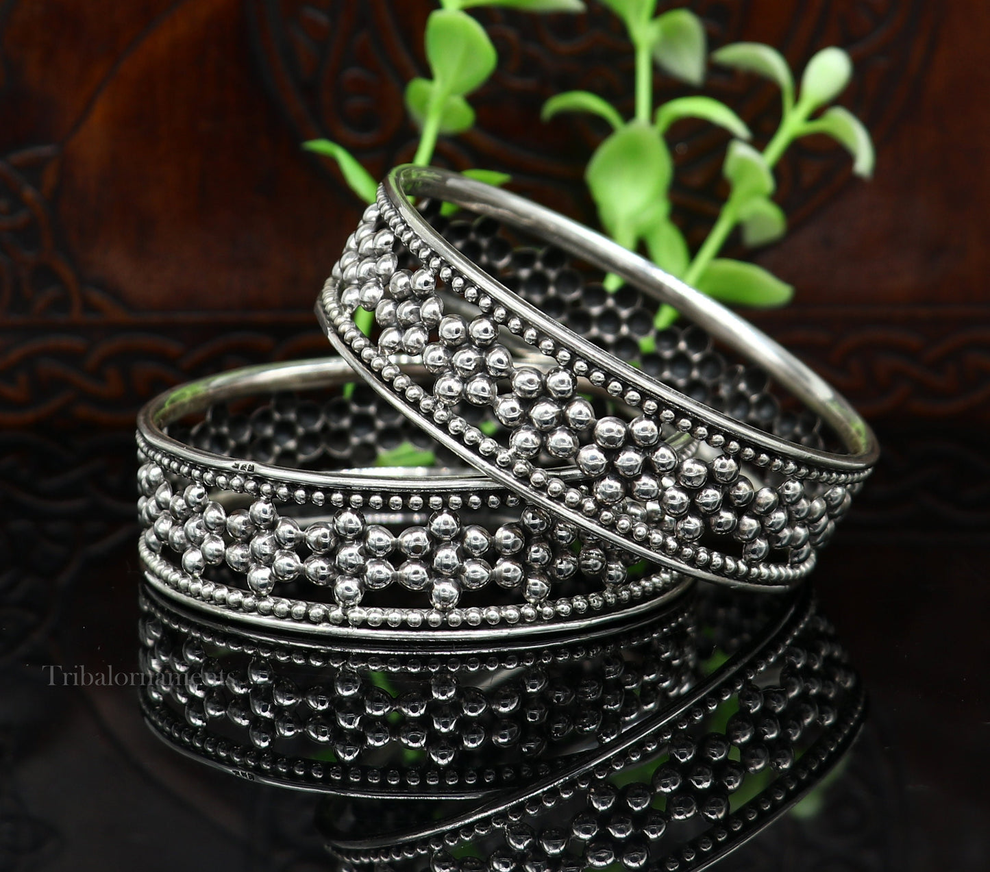 925 sterling silver flower design unique style handmade bangle bracelet , best brides collection wedding jewelry from india ba126 - TRIBAL ORNAMENTS