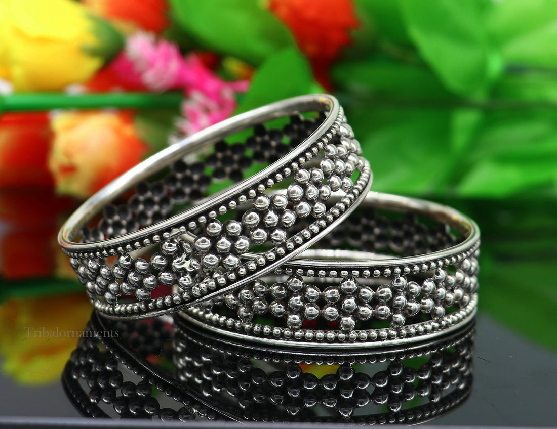 925 sterling silver flower design unique style handmade bangle bracelet , best brides collection wedding jewelry from india ba126 - TRIBAL ORNAMENTS