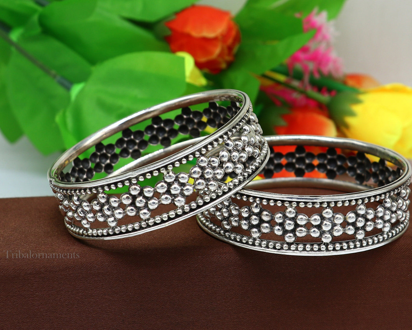 925 sterling silver flower design unique style handmade bangle bracelet , best brides collection wedding jewelry from india ba126 - TRIBAL ORNAMENTS