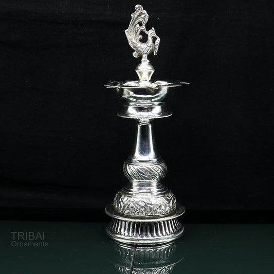 925 sterling silver handcrafted vintage antique design oil lamp, silver Deepak, silver puja article, silver art candle stand figurine su473 - TRIBAL ORNAMENTS