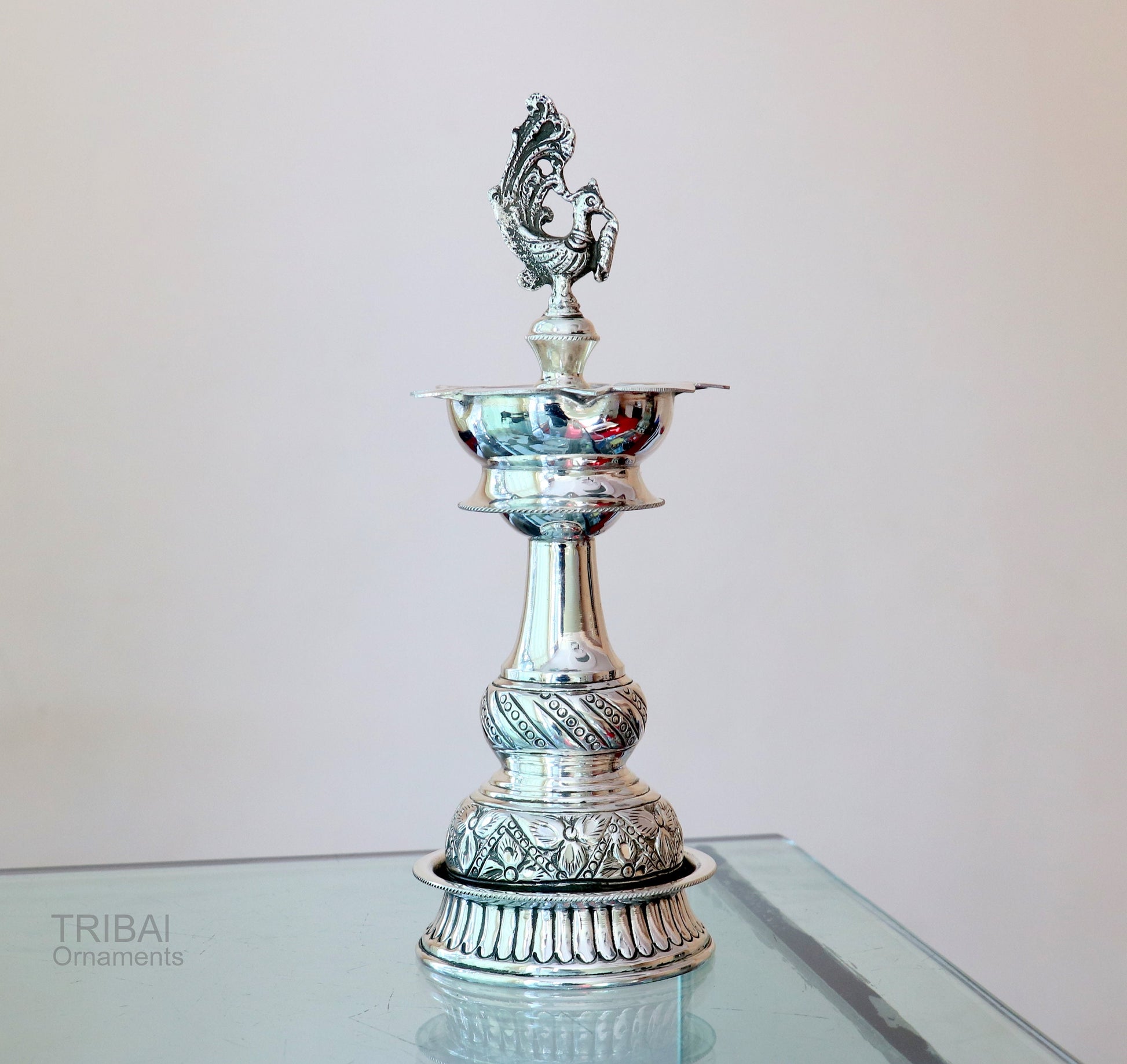 925 sterling silver handcrafted vintage antique design oil lamp, silver Deepak, silver puja article, silver art candle stand figurine su473 - TRIBAL ORNAMENTS
