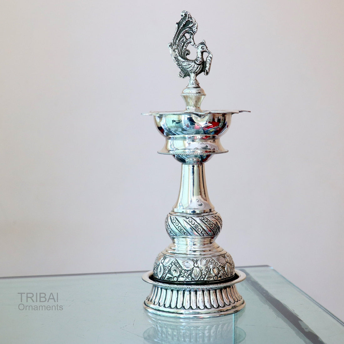 925 sterling silver handcrafted vintage antique design oil lamp, silver Deepak, silver puja article, silver art candle stand figurine su473 - TRIBAL ORNAMENTS