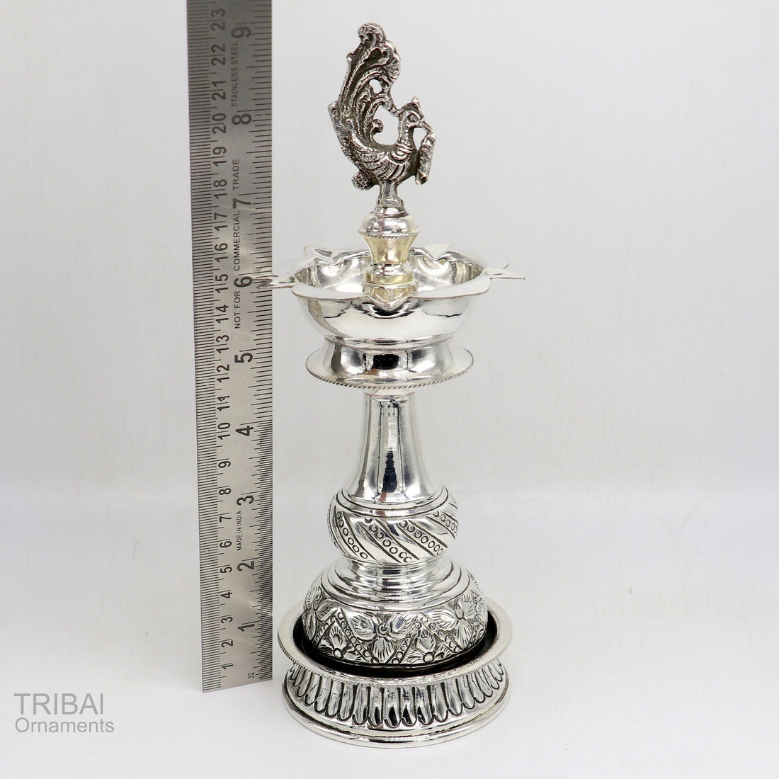 925 sterling silver handcrafted vintage antique design oil lamp, silver Deepak, silver puja article, silver art candle stand figurine su473 - TRIBAL ORNAMENTS