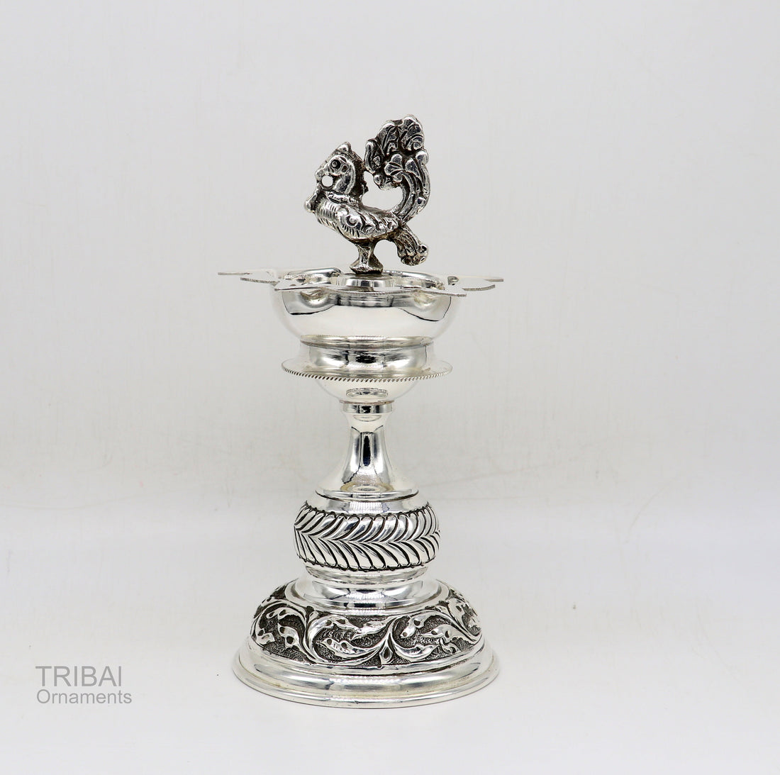 925 sterling silver handcrafted vintage work oil lamp or candle stand, silver Deepak, silver article, puja utensils, silver figurine su587 - TRIBAL ORNAMENTS