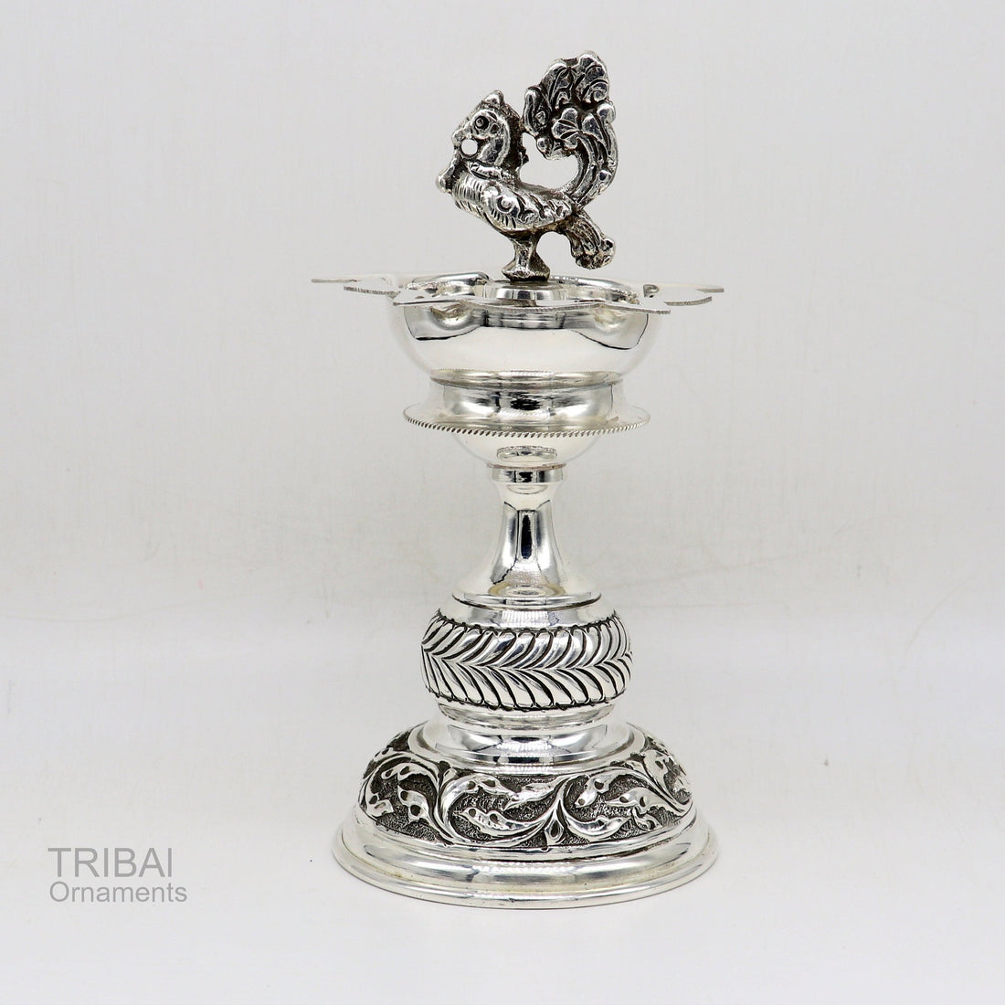 925 sterling silver handcrafted vintage work oil lamp or candle stand, silver Deepak, silver article, puja utensils, silver figurine su91 - TRIBAL ORNAMENTS