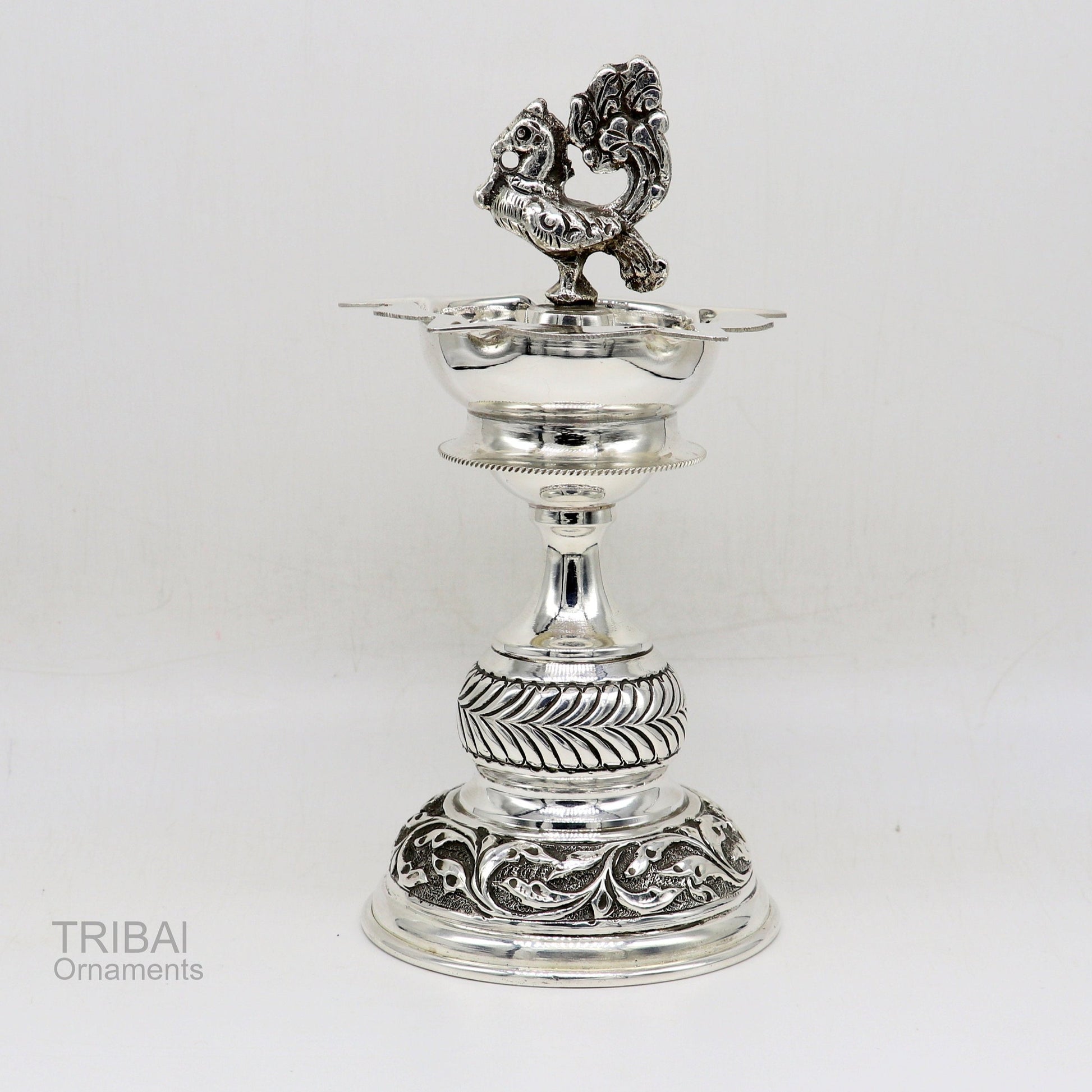 925 sterling silver handcrafted vintage work oil lamp or candle stand, silver Deepak, silver article, puja utensils, silver figurine su91 - TRIBAL ORNAMENTS