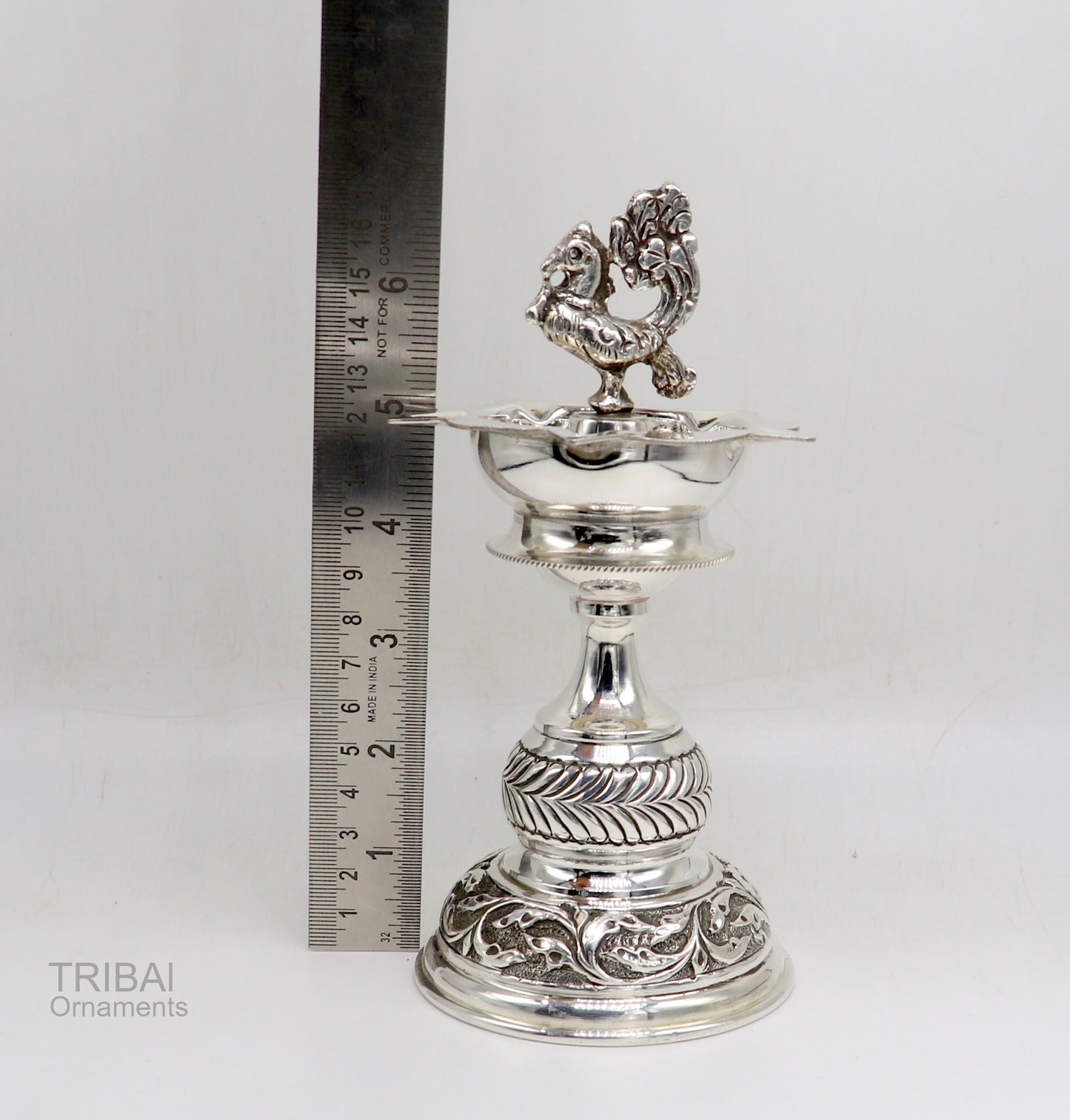 925 sterling silver handcrafted vintage work oil lamp or candle stand, silver Deepak, silver article, puja utensils, silver figurine su587 - TRIBAL ORNAMENTS