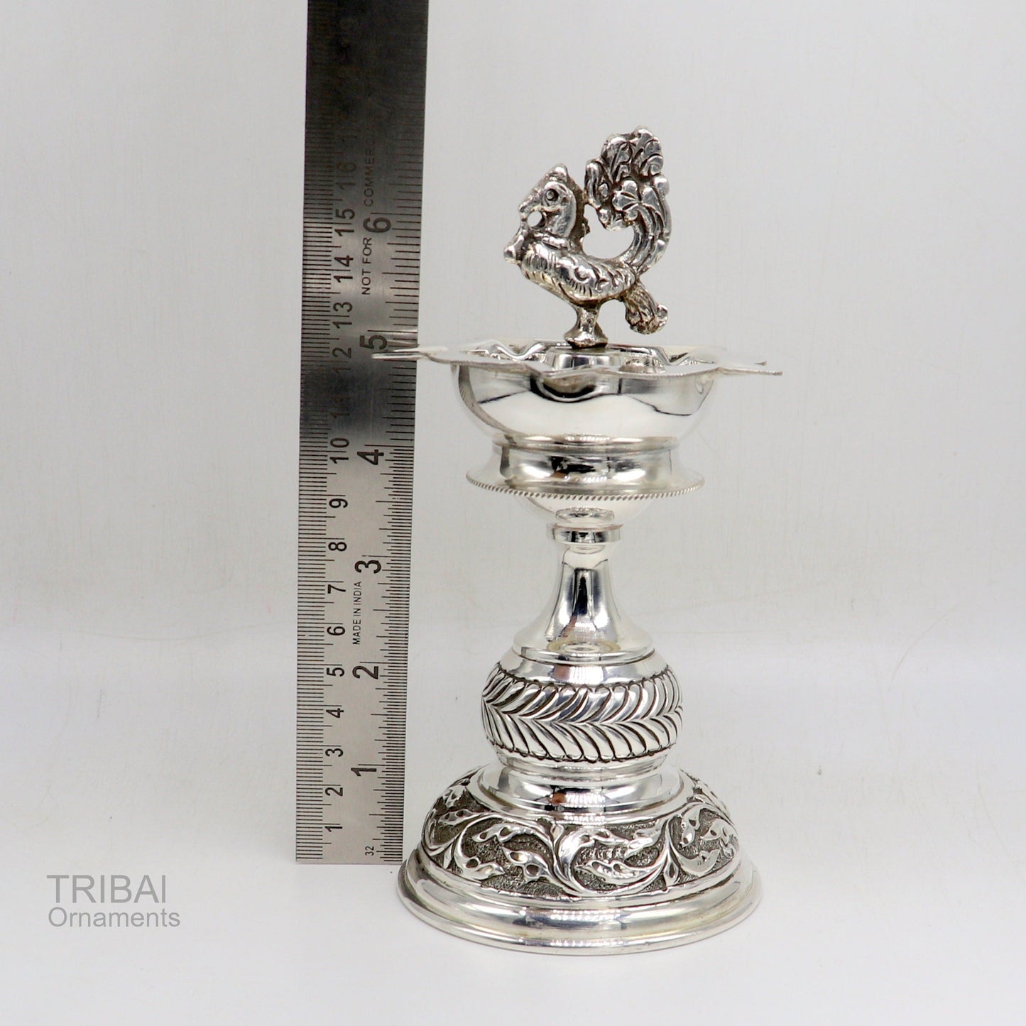 925 sterling silver handcrafted vintage work oil lamp or candle stand, silver Deepak, silver article, puja utensils, silver figurine su91 - TRIBAL ORNAMENTS